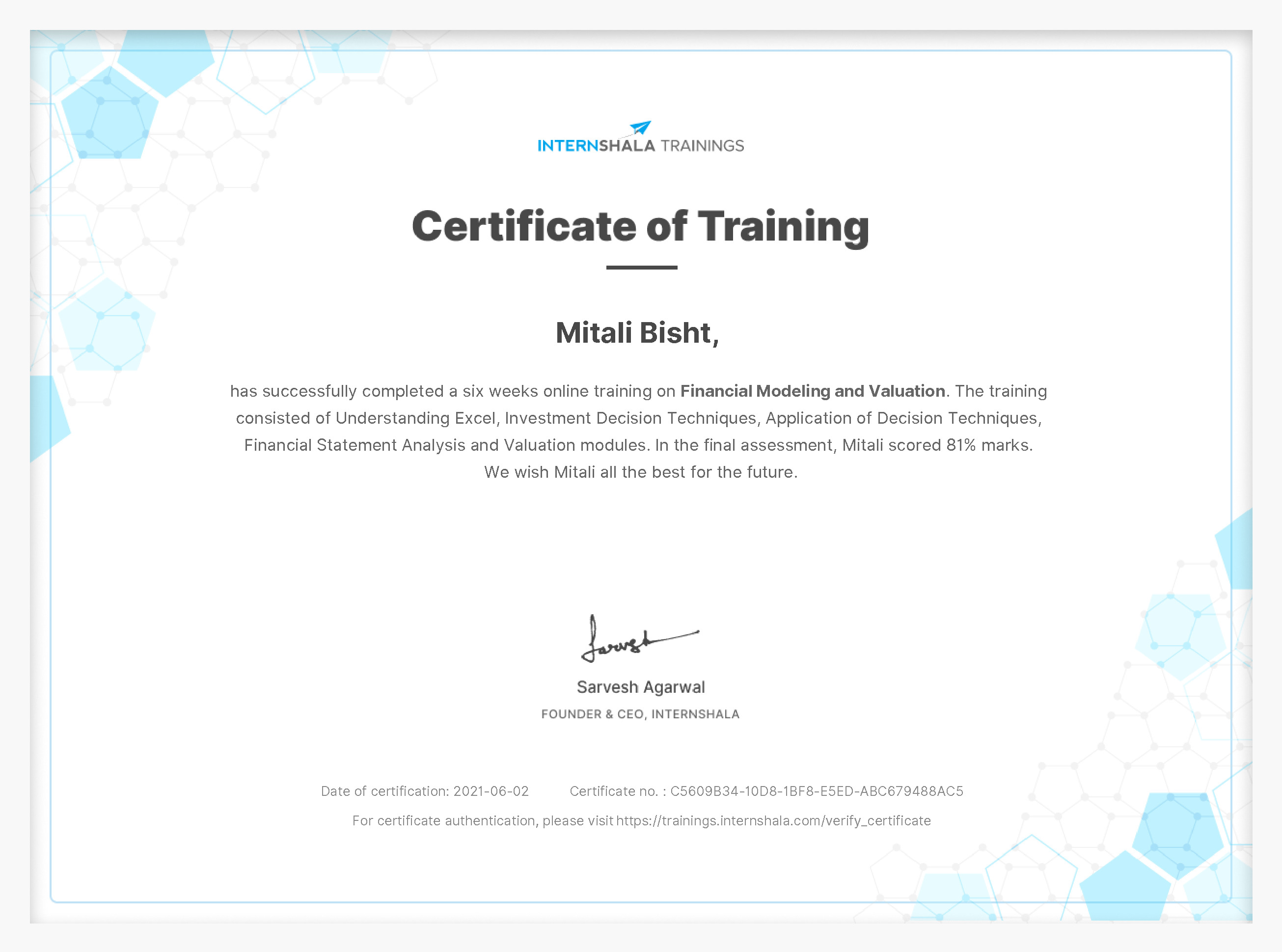 Certificate of completion