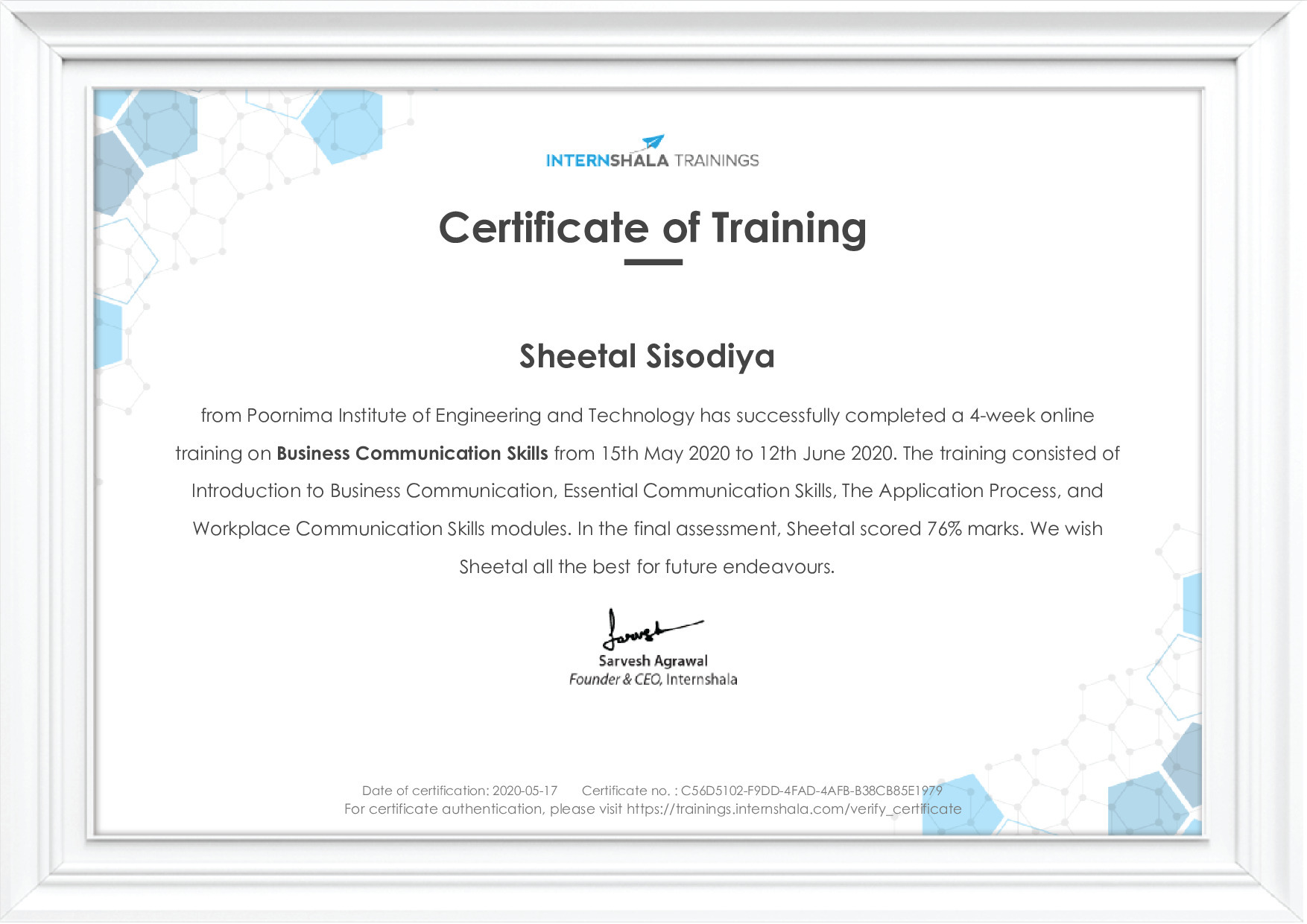 Certificate of completion