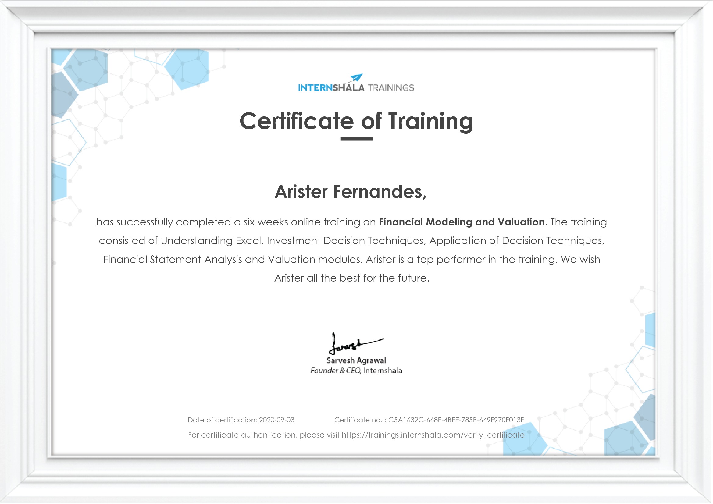 Certificate of completion