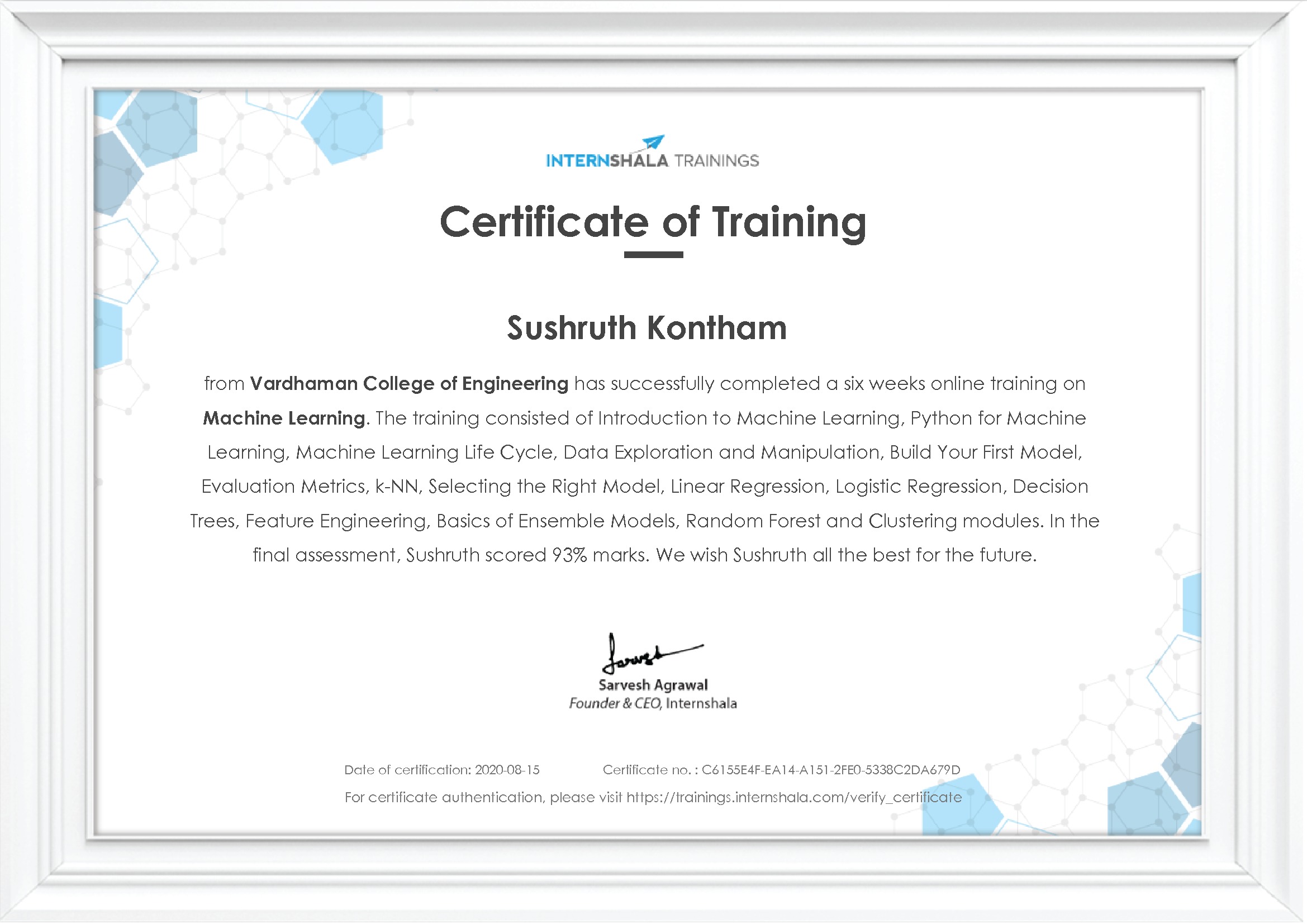 Certificate of completion
