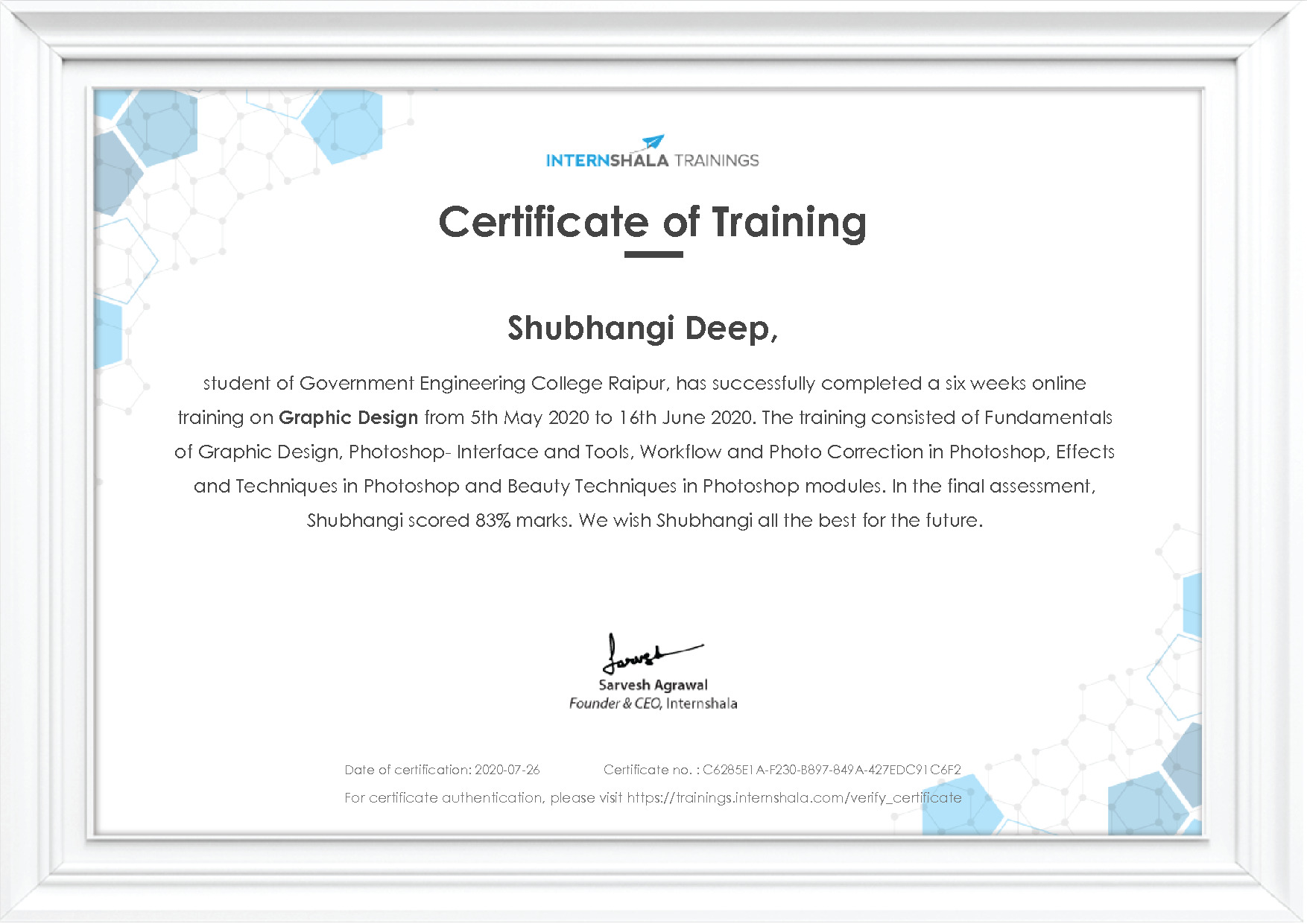 Certificate of completion