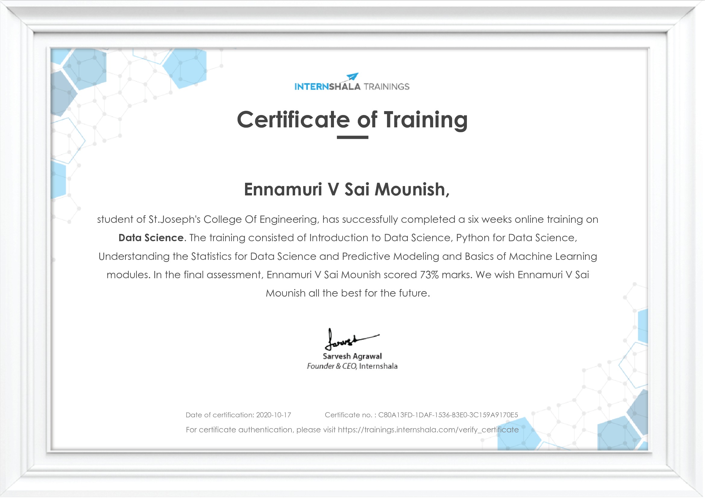 Certificate of completion
