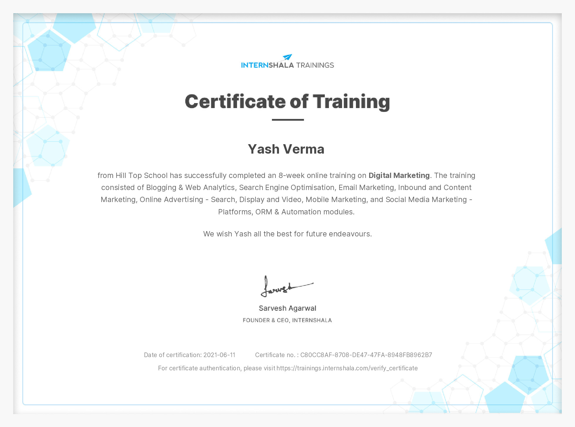 Certificate of completion