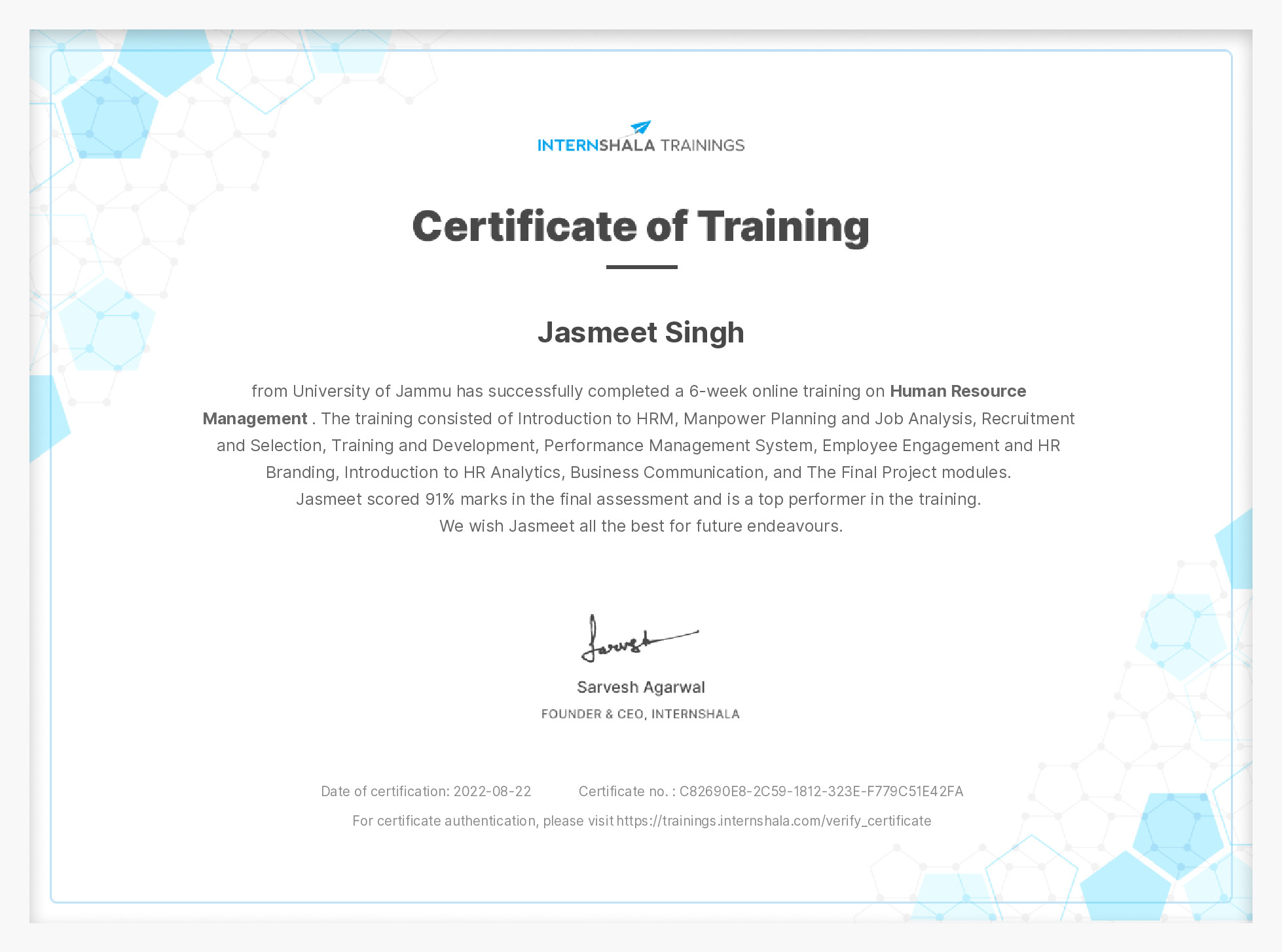 Certificate of completion