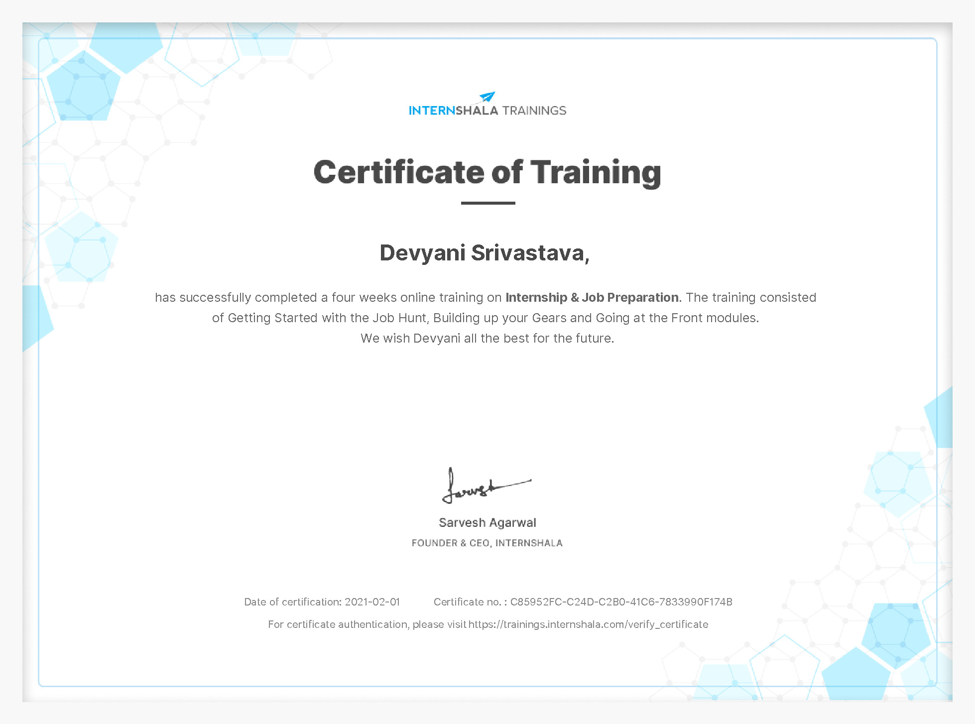 Certificate of completion
