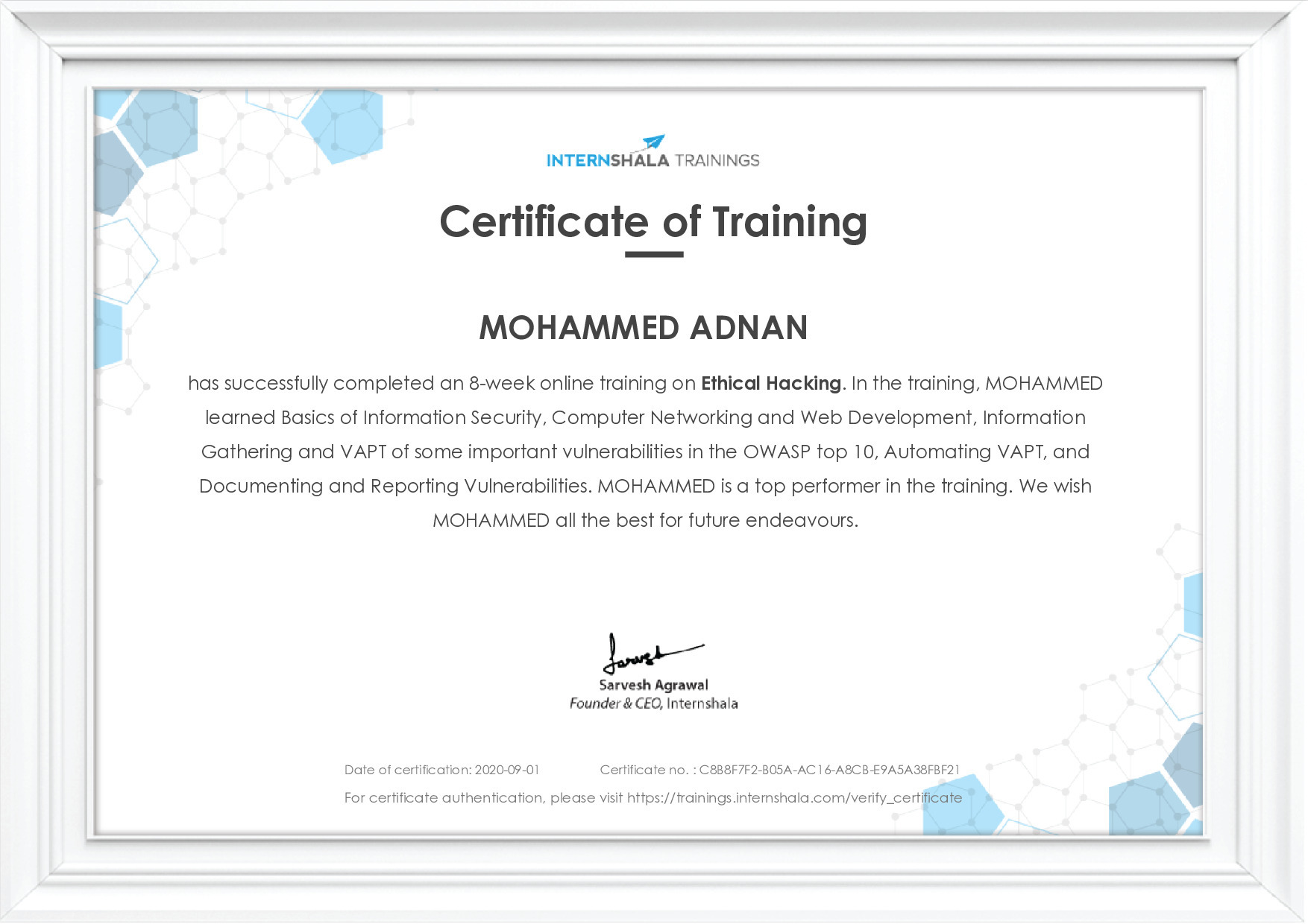 Certificate of completion