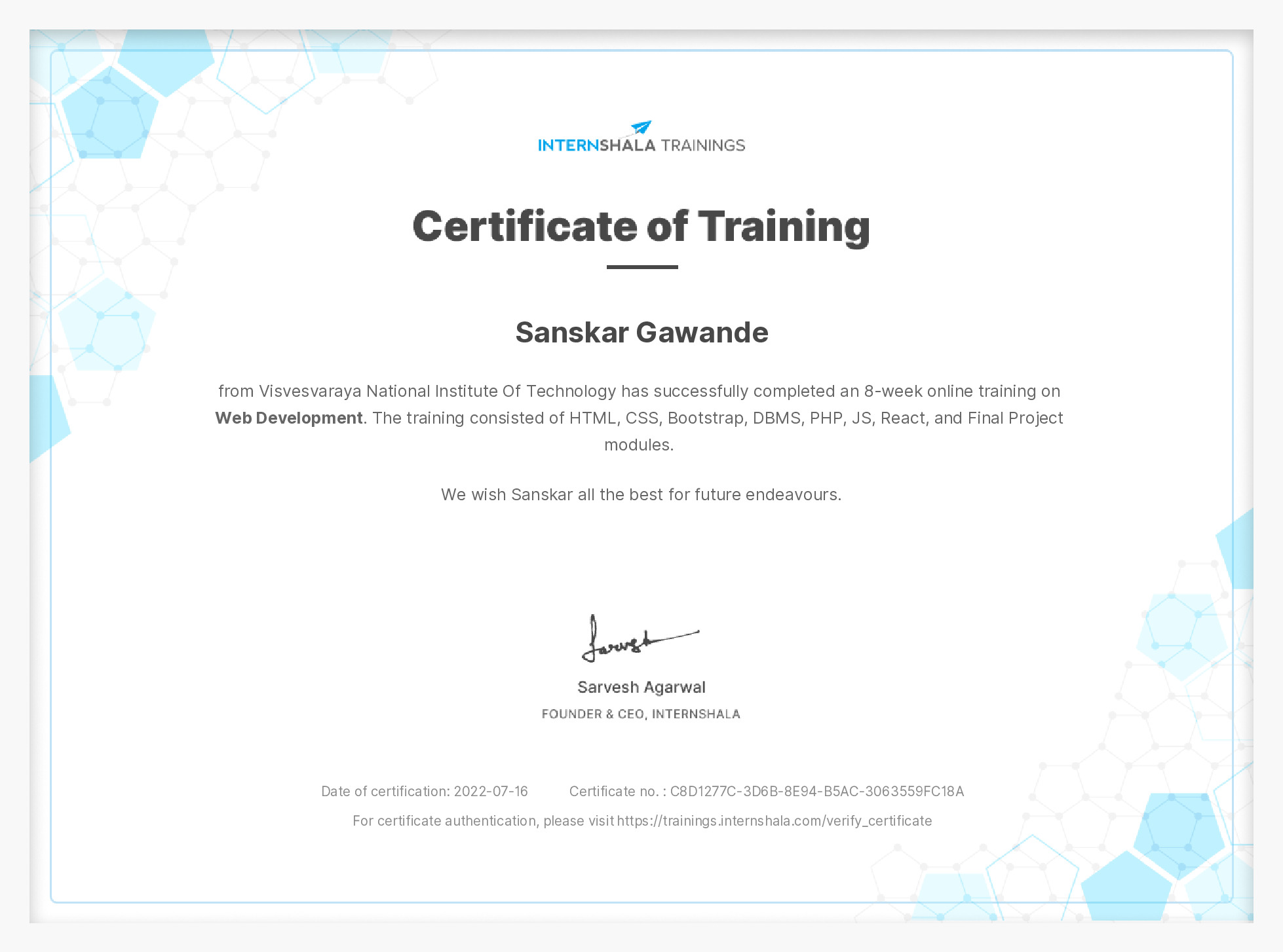 Certificate of completion