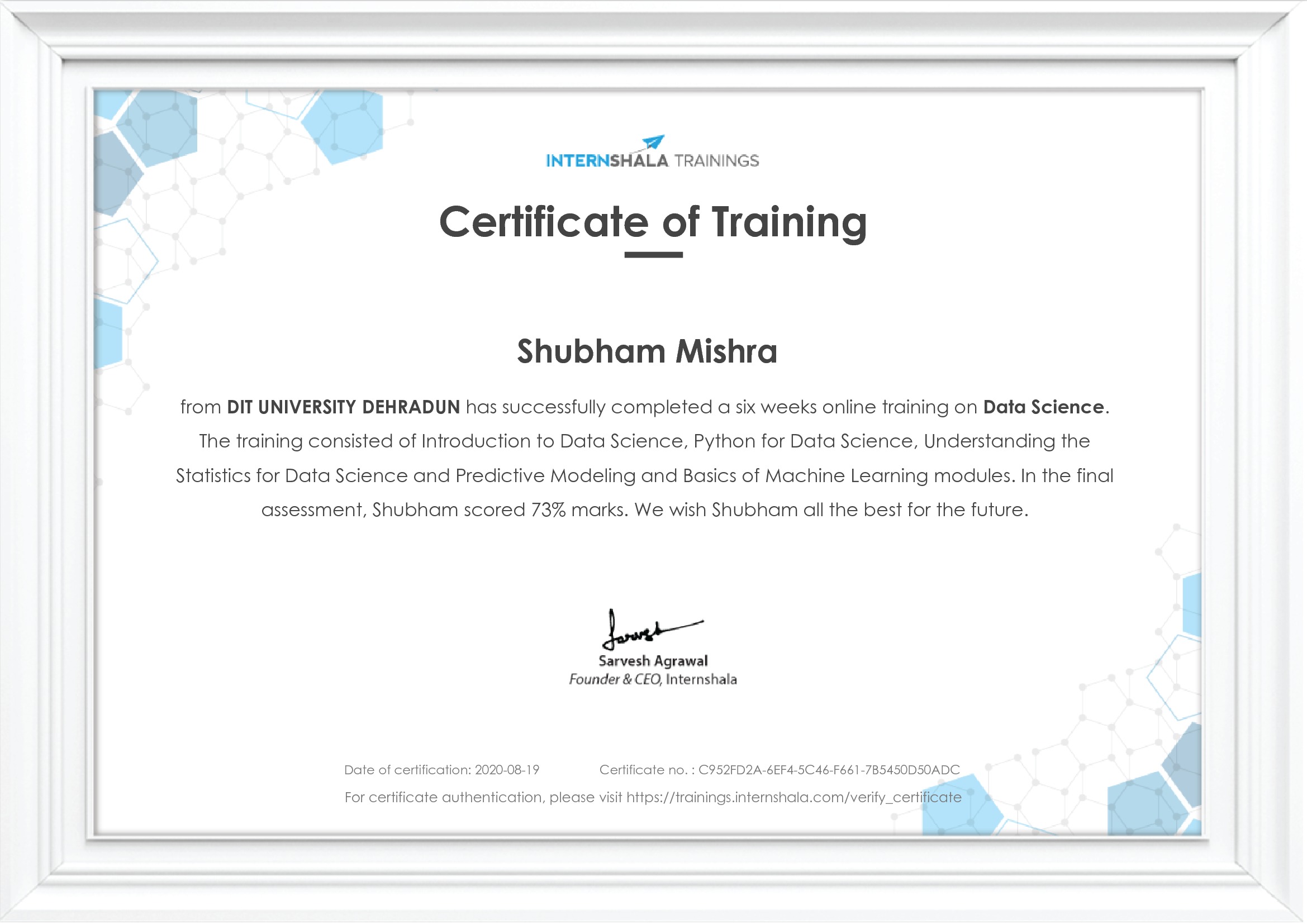 Certificate of completion