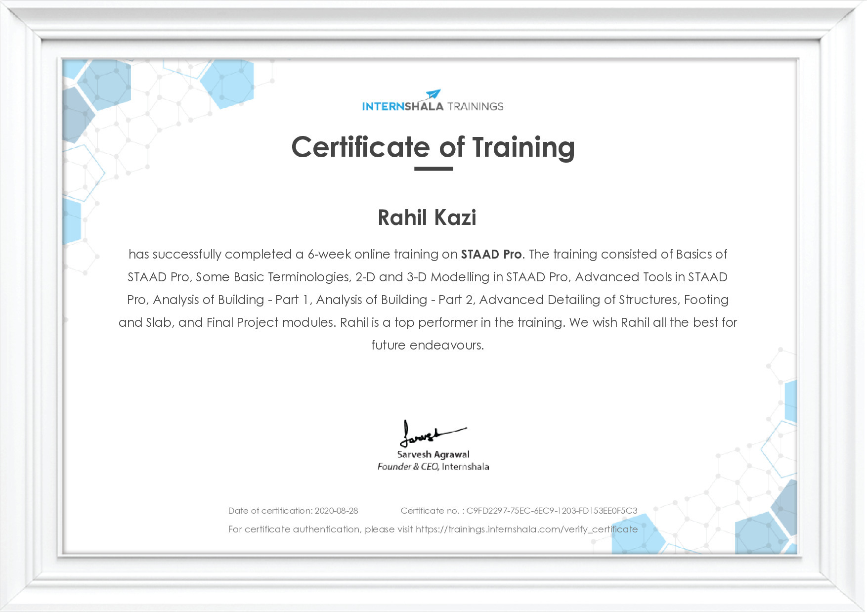 Certificate of completion