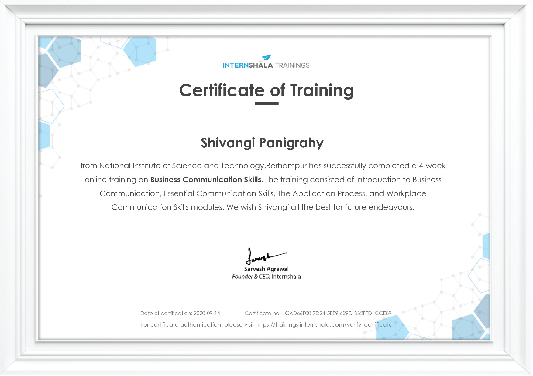 Certificate of completion