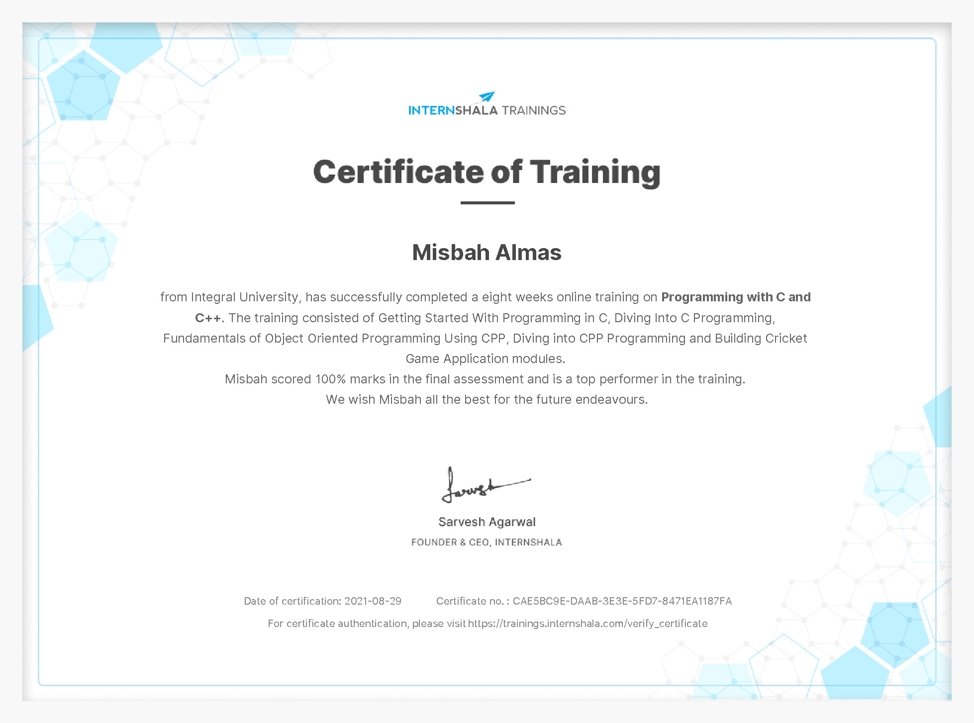 Certificate of completion