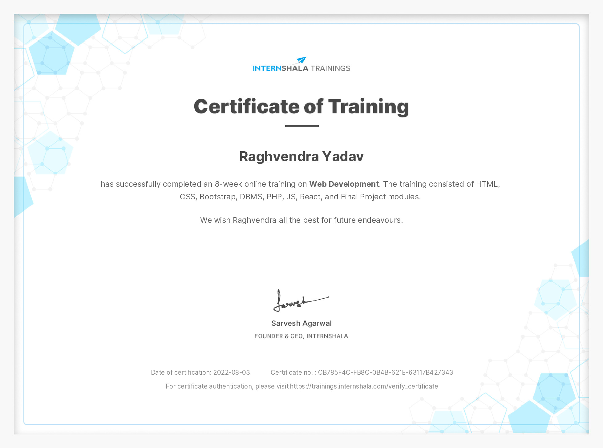 Certificate of completion