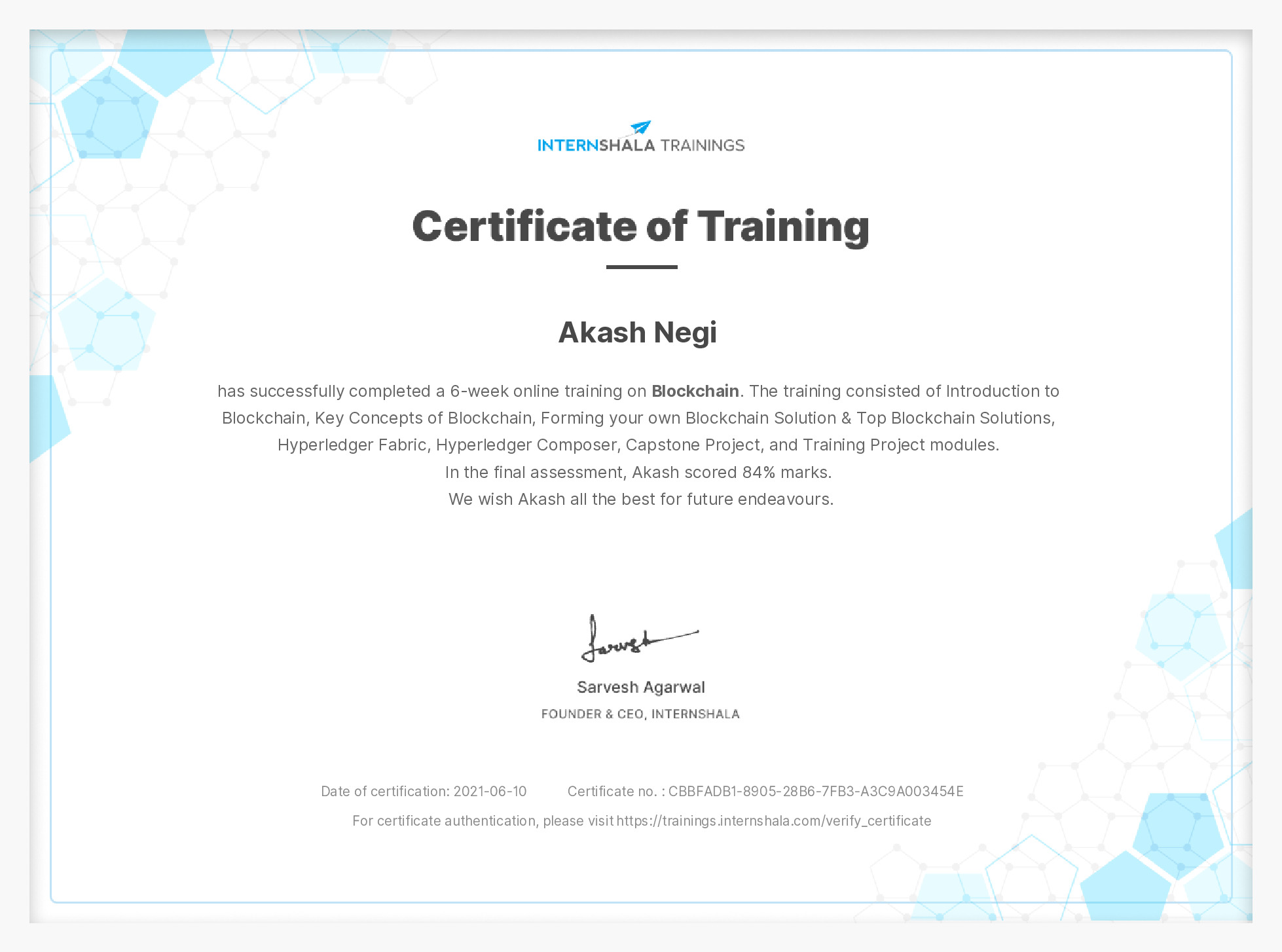 Certificate of completion