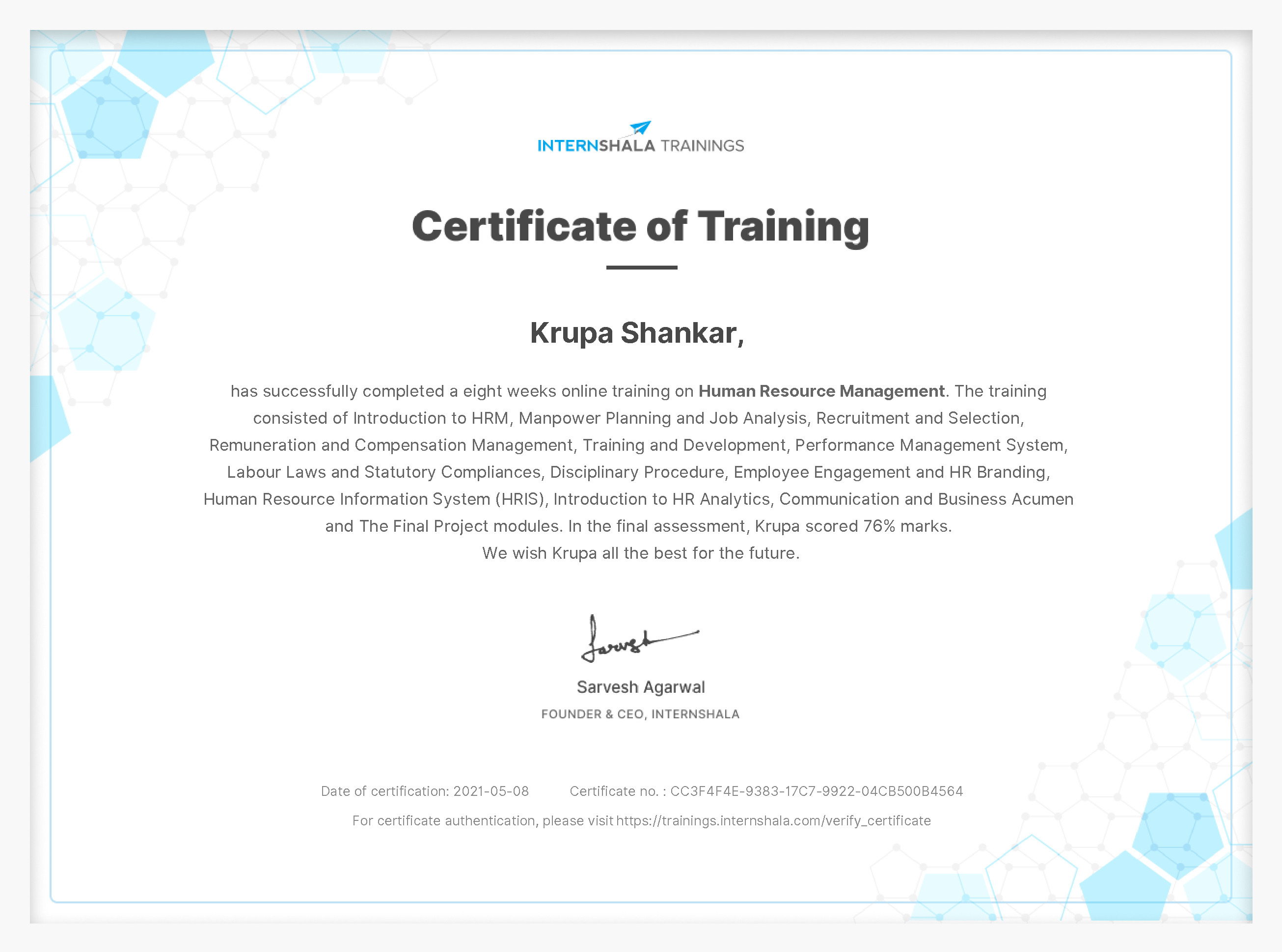 Certificate of completion