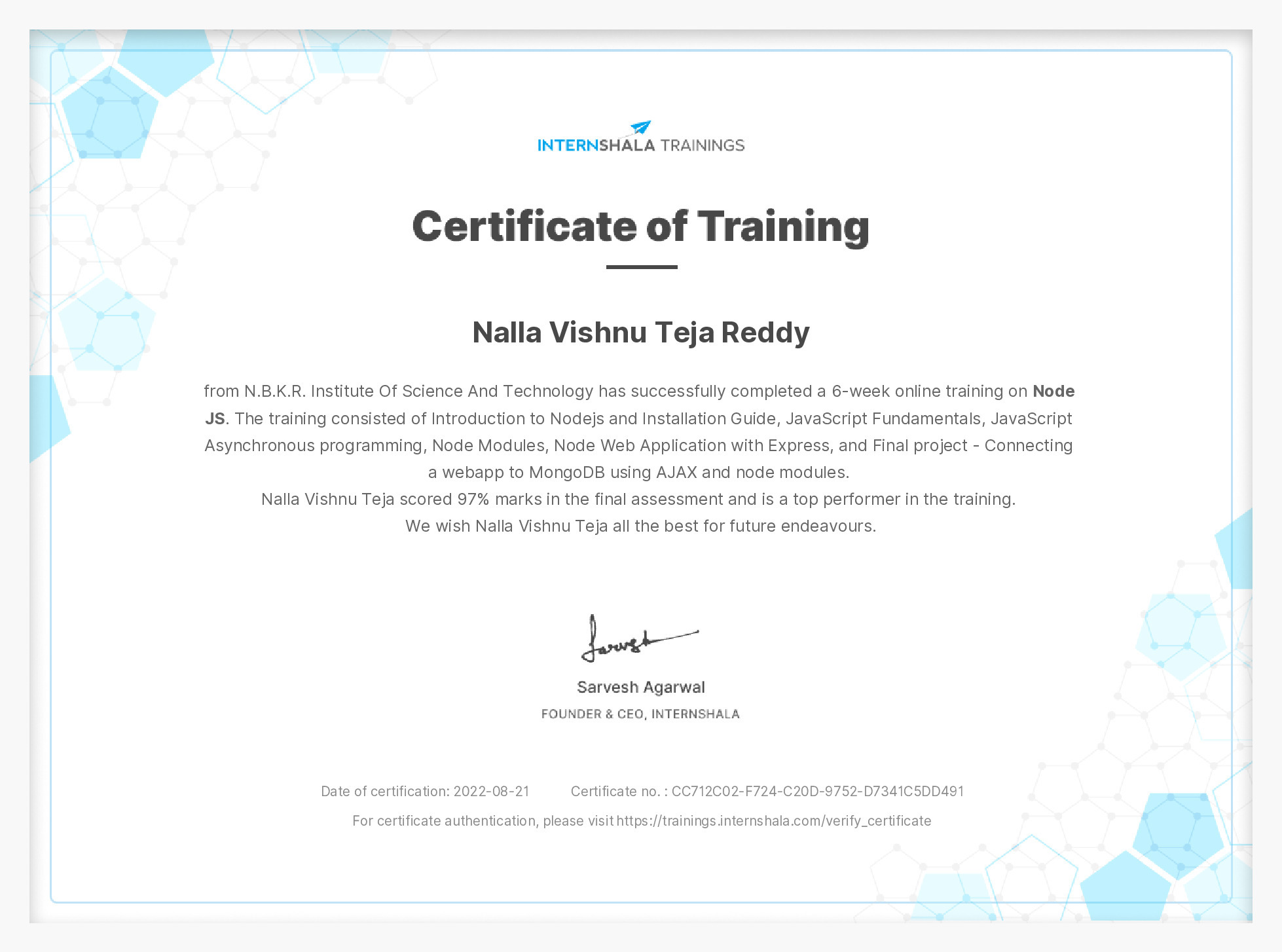 Certificate of completion