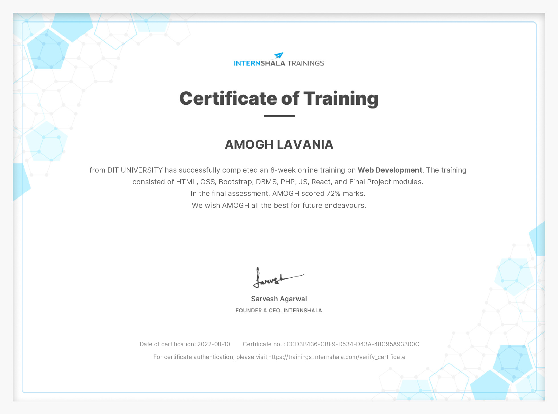 Certificate of completion