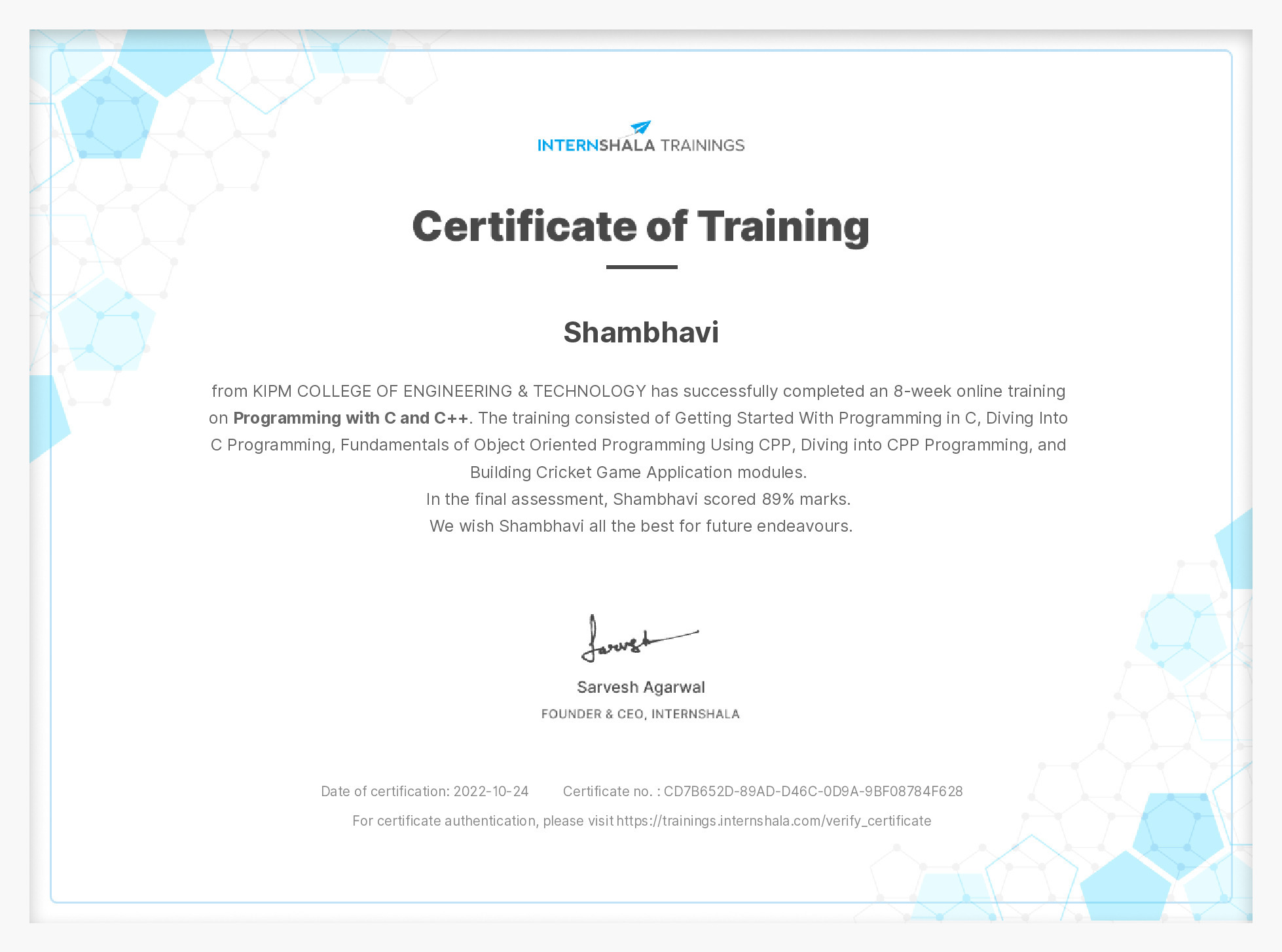 Certificate of completion