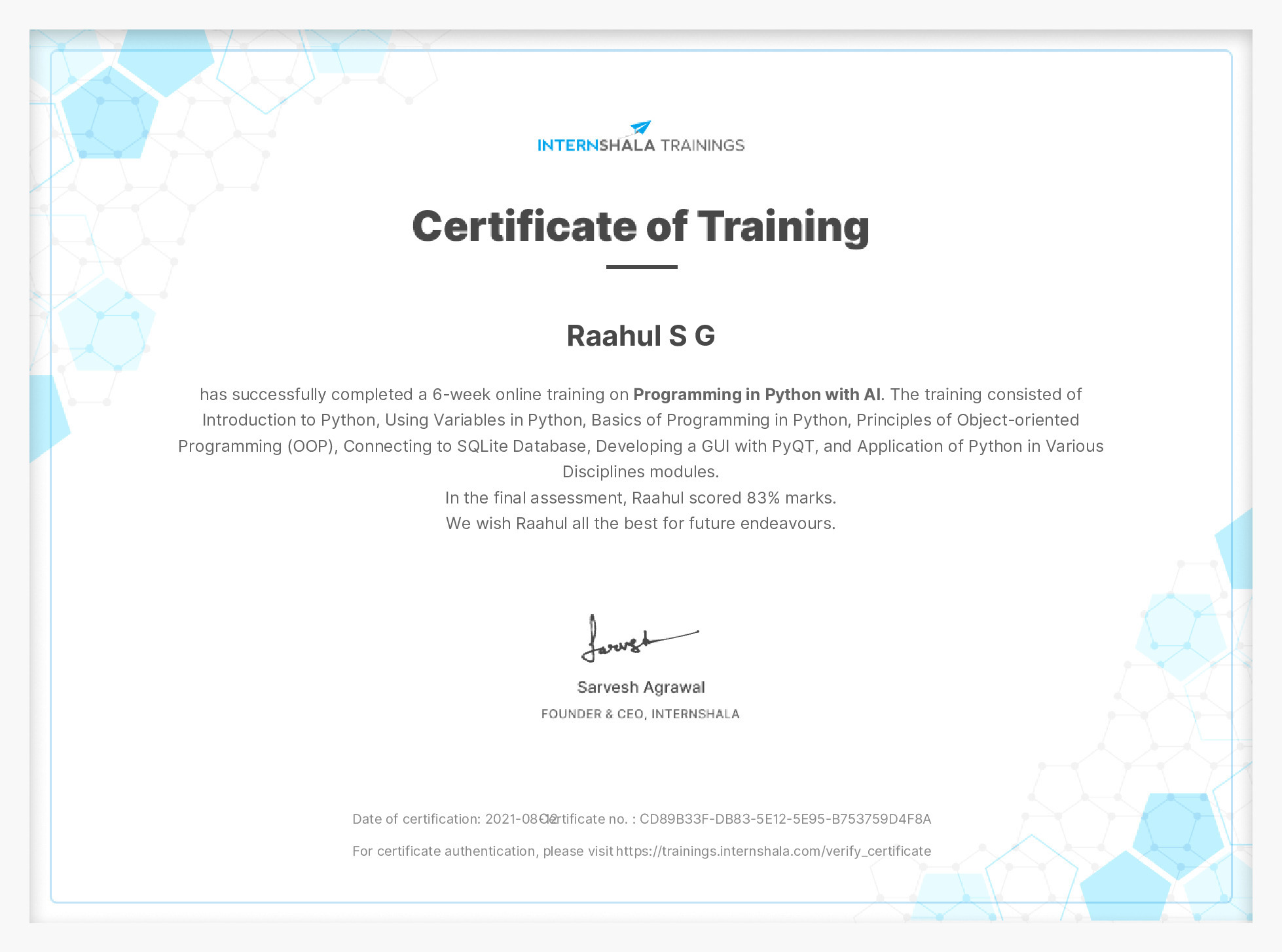 Certificate of completion