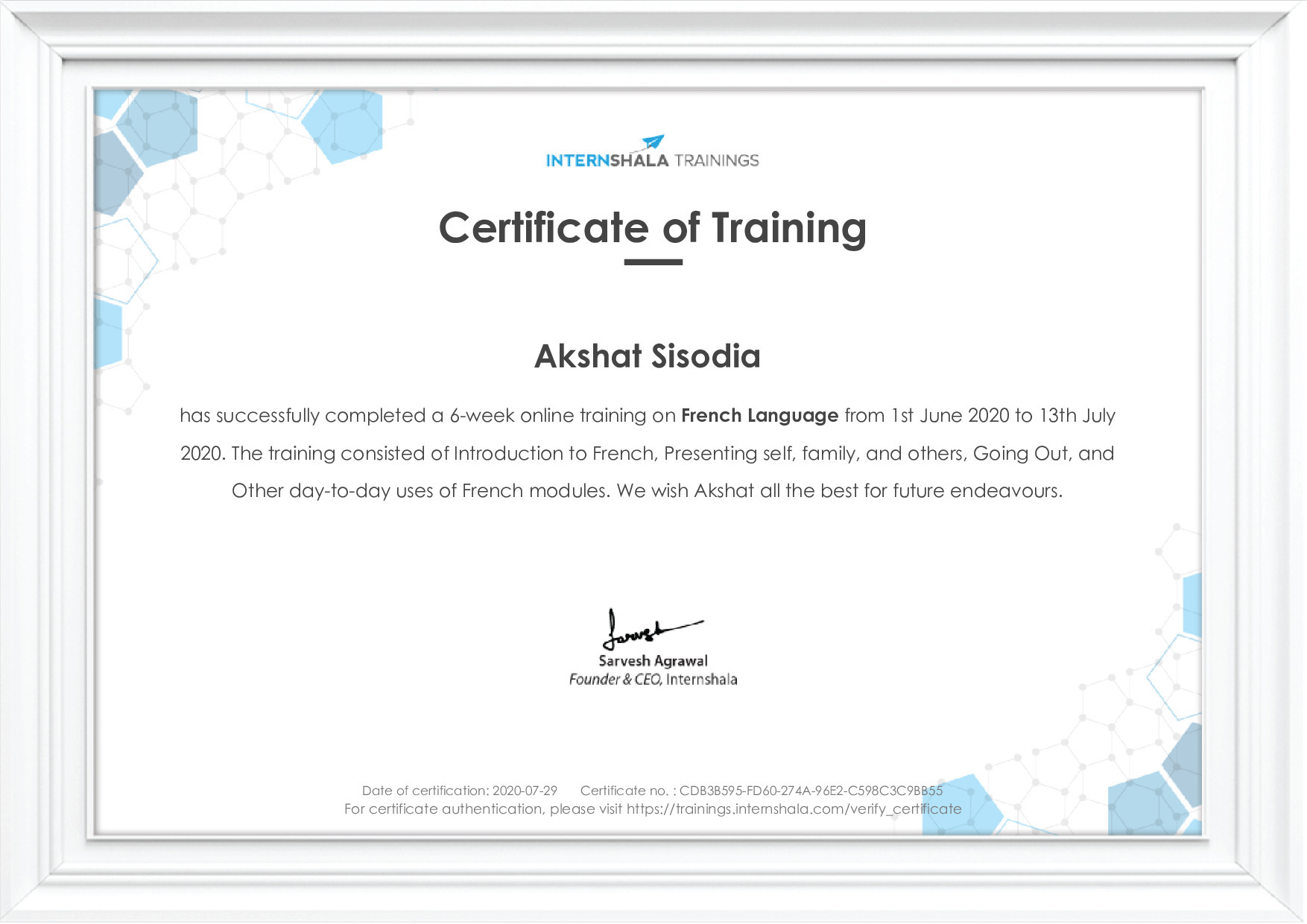 Certificate of completion
