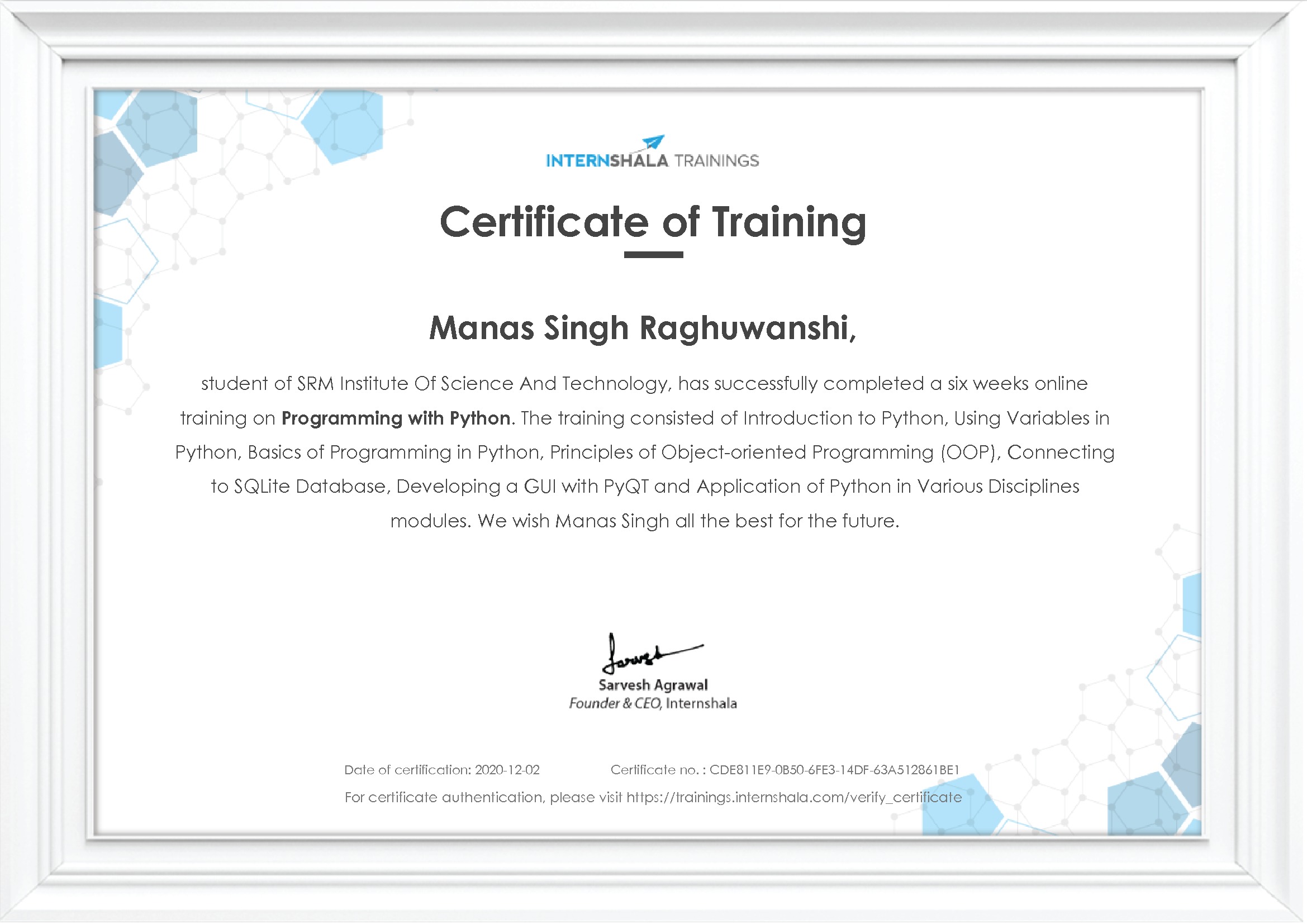 Certificate of completion