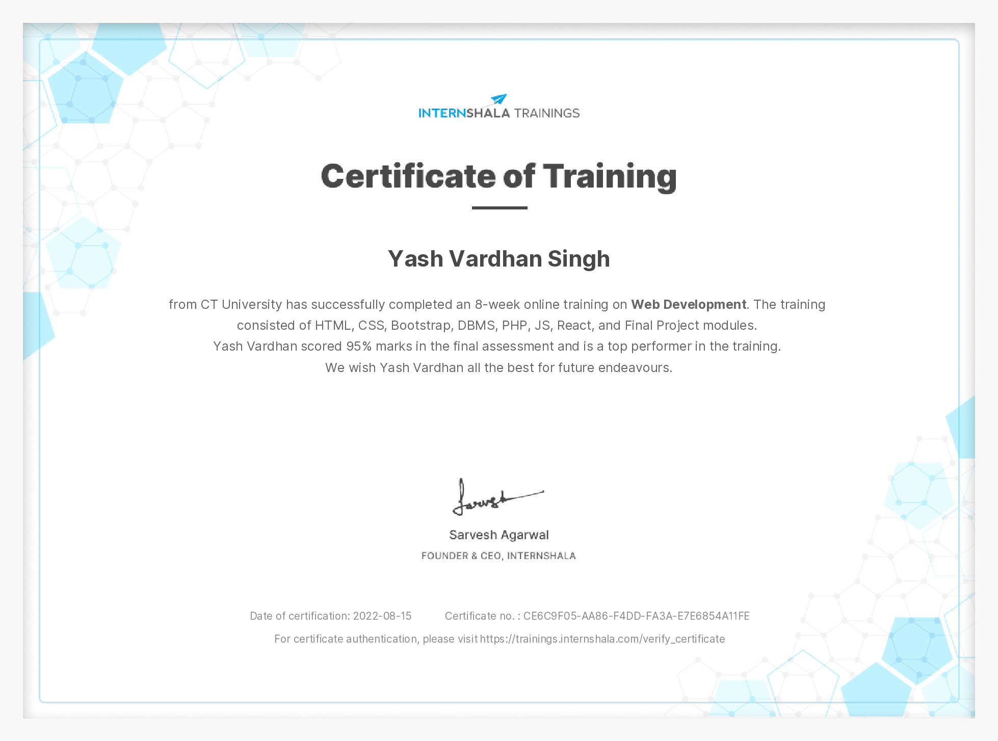 Certificate of completion