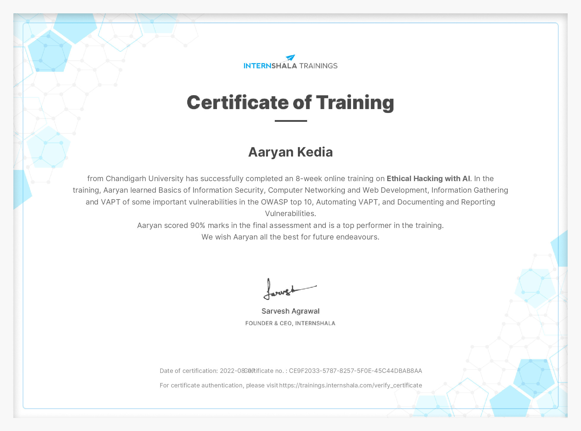 Certificate of completion