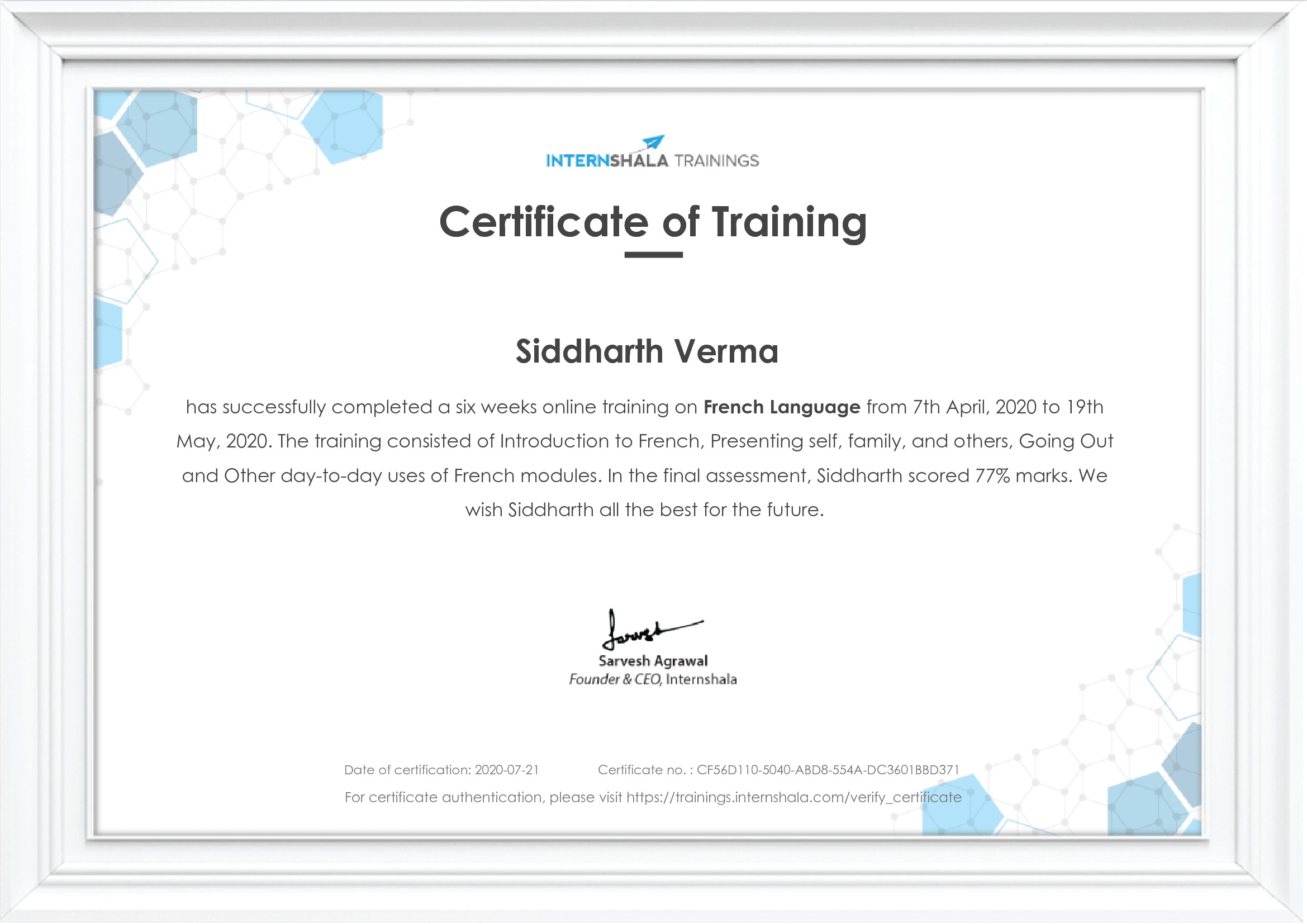 Certificate of completion