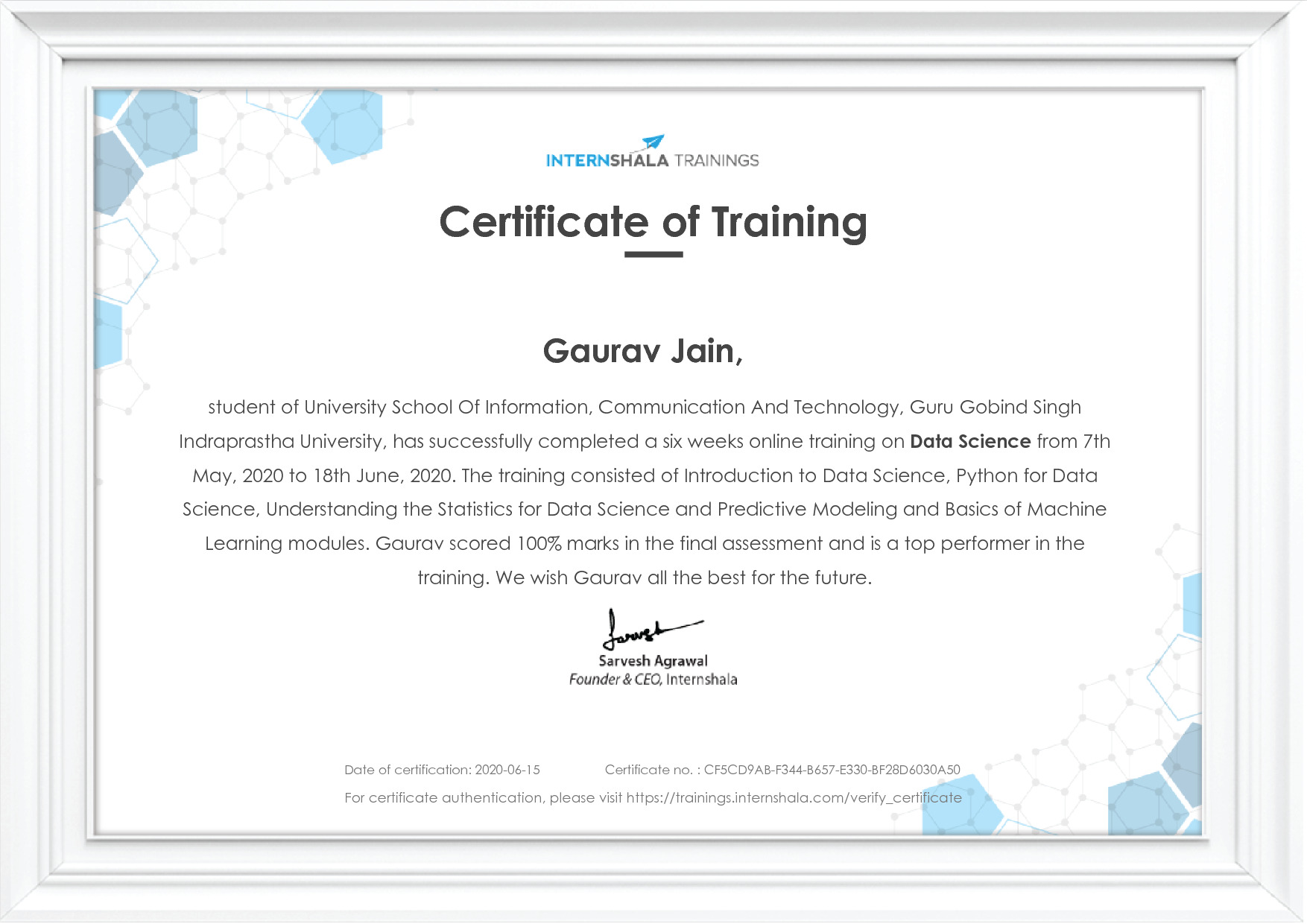 Certificate of completion