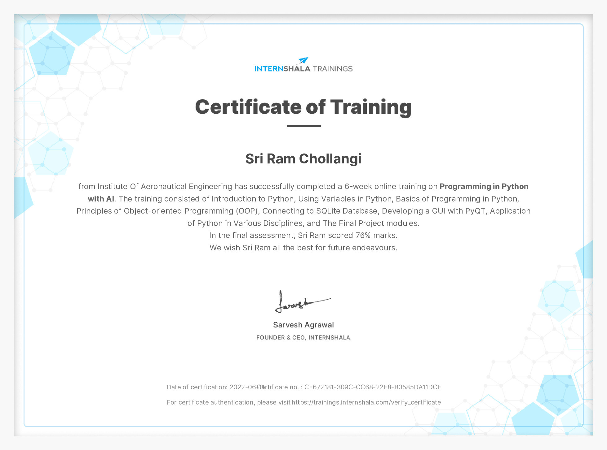 Certificate of completion