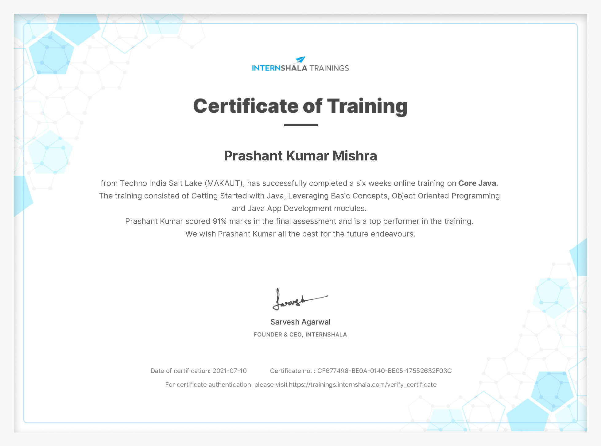 Certificate of completion