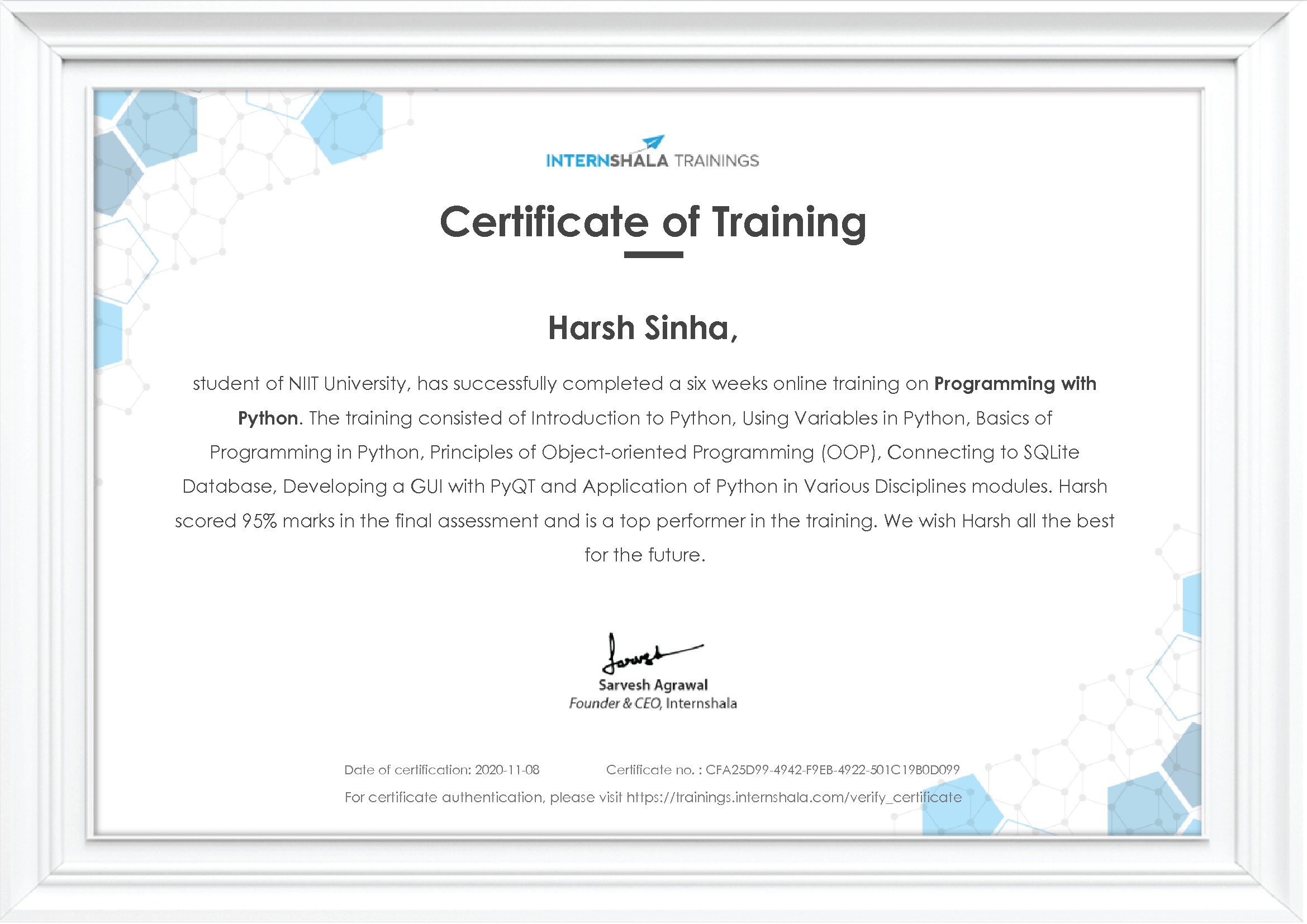 Certificate of completion
