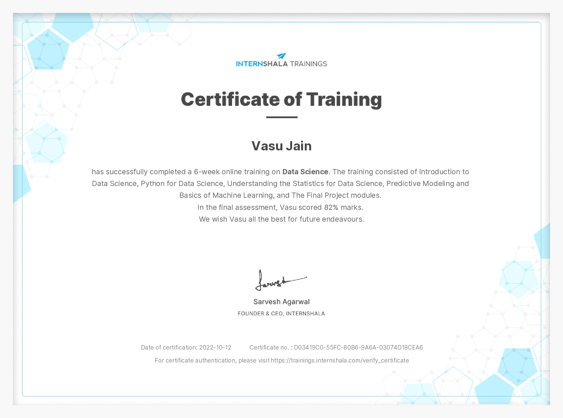 Certificate of completion