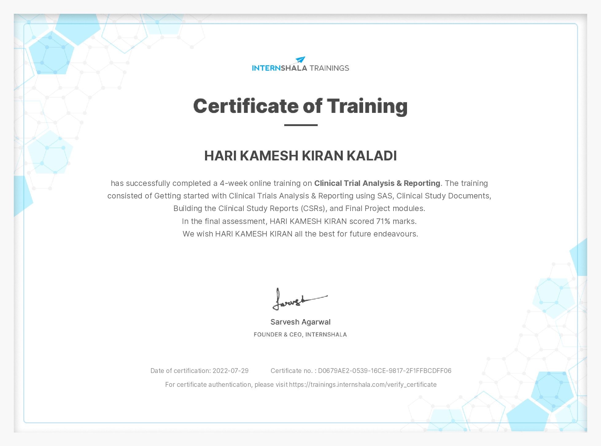 Certificate of completion