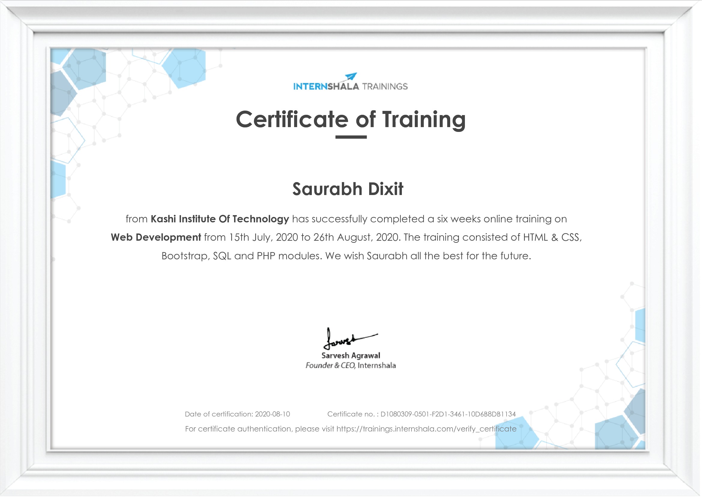 Certificate of completion