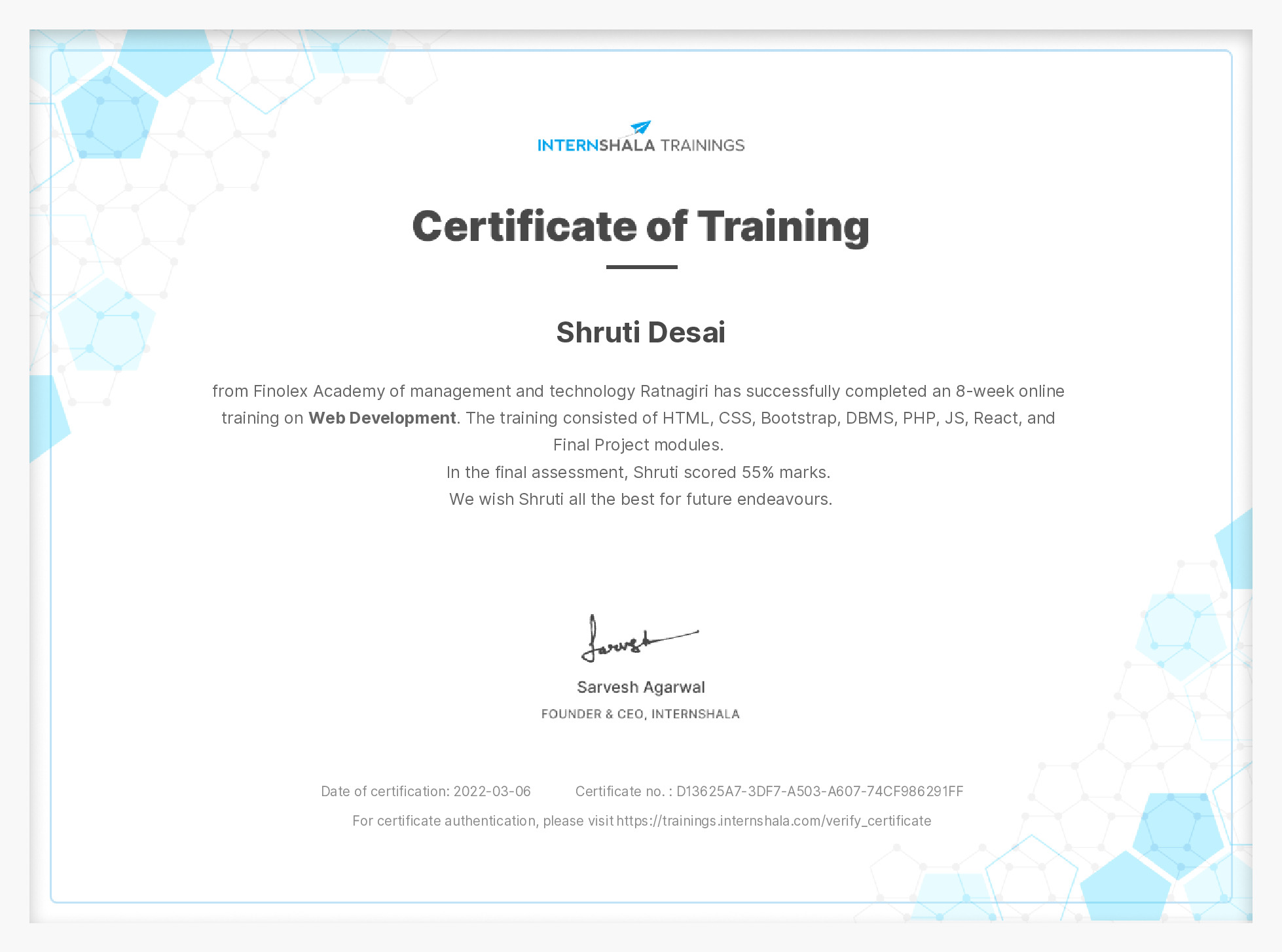 Certificate of completion