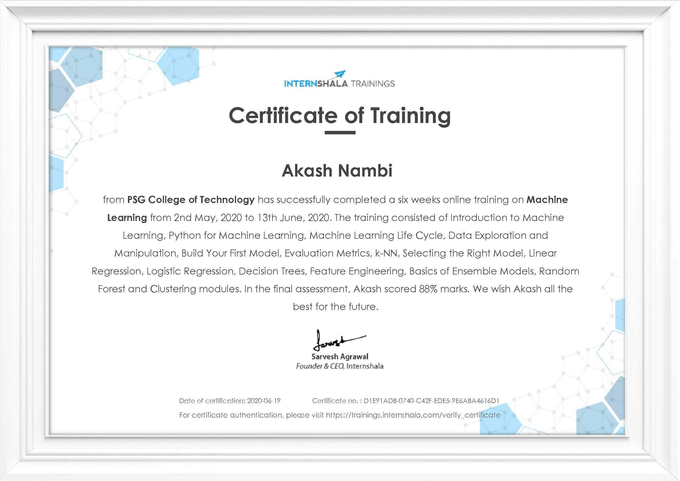 Certificate of completion