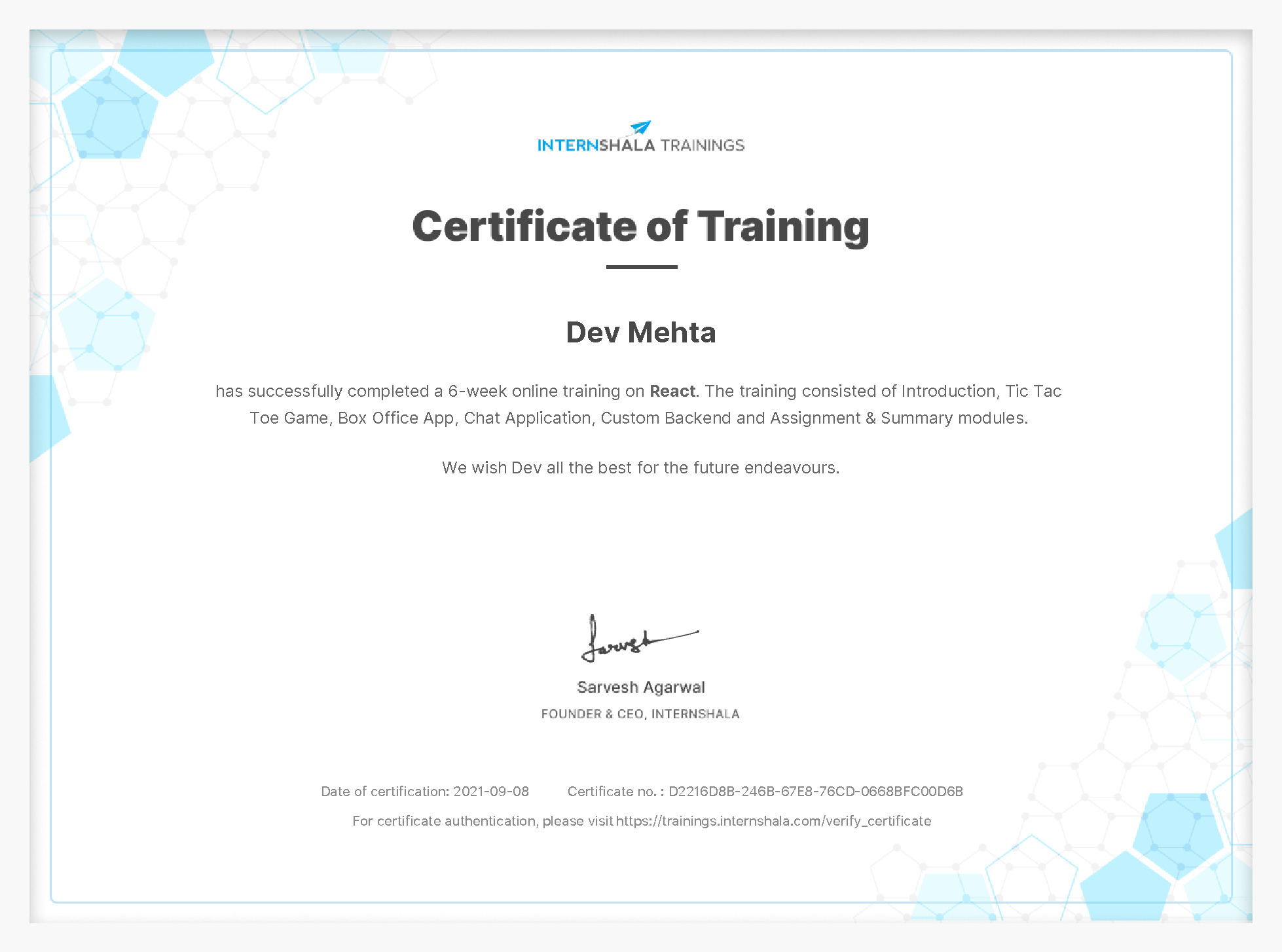 Certificate of completion