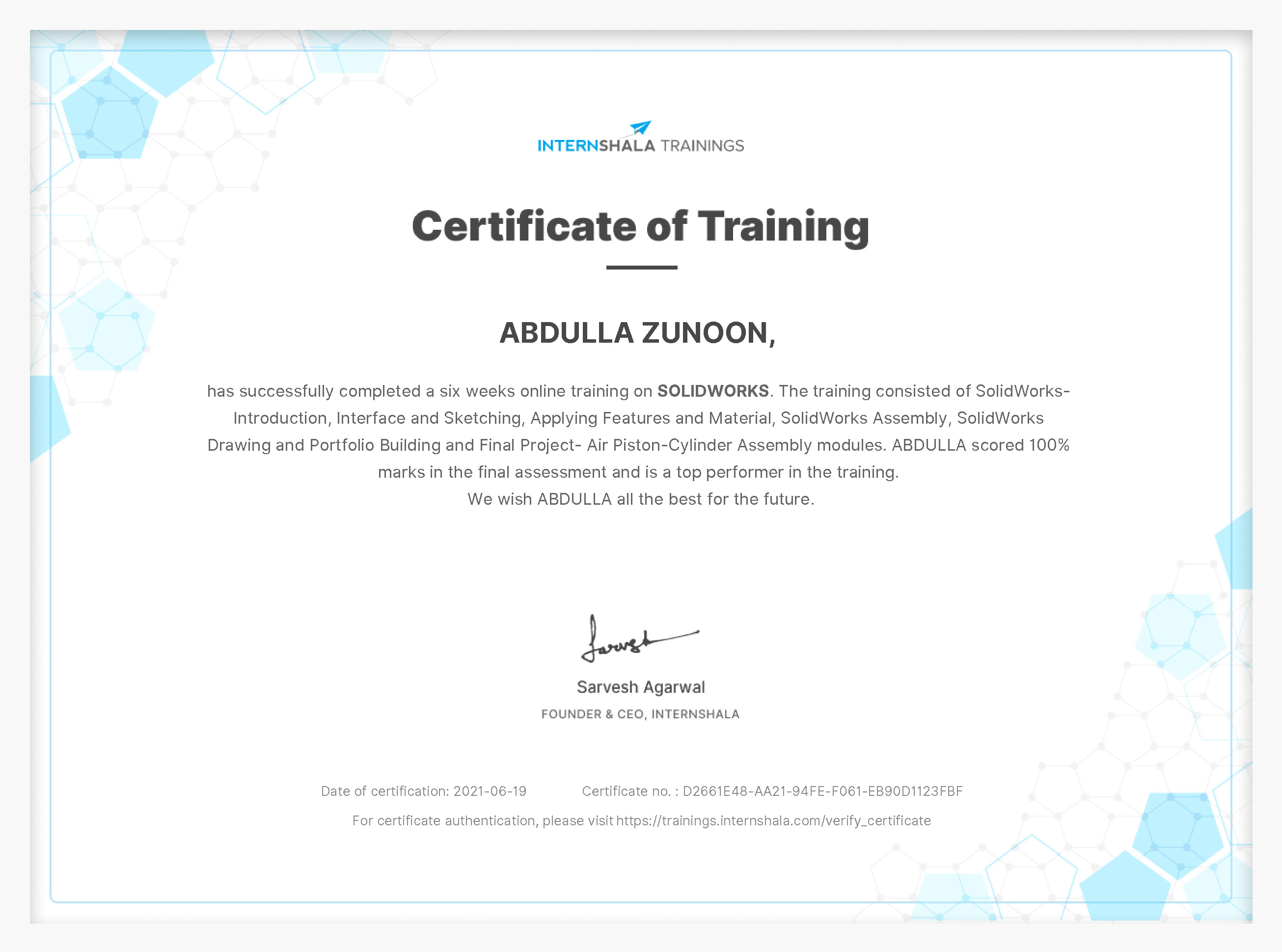 Certificate of completion