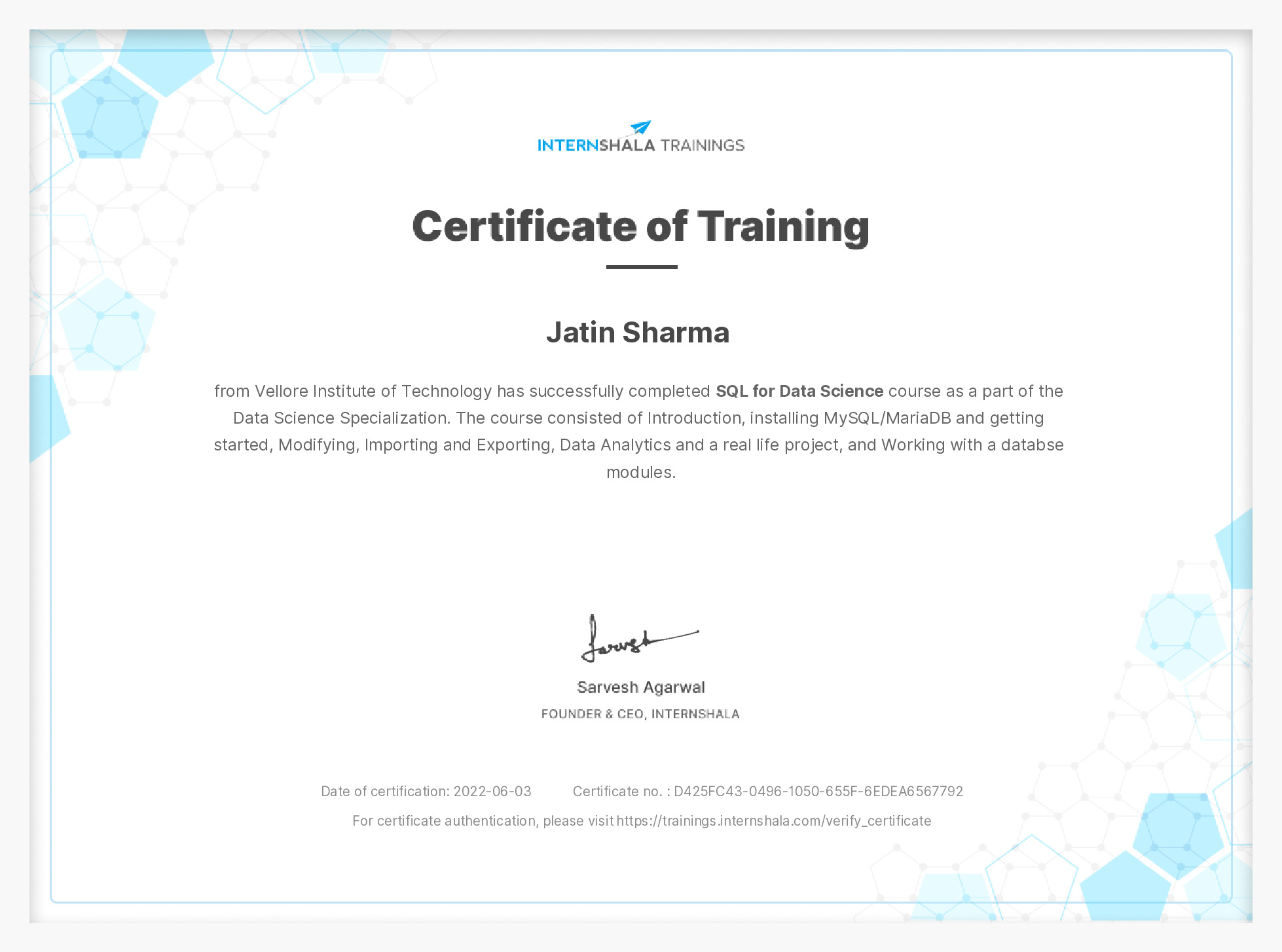 Certificate of completion