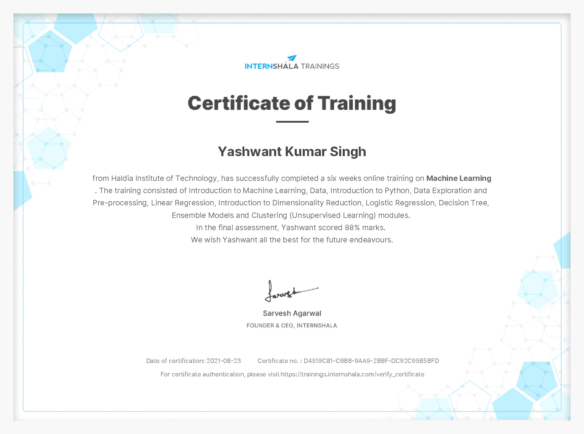 Certificate of completion
