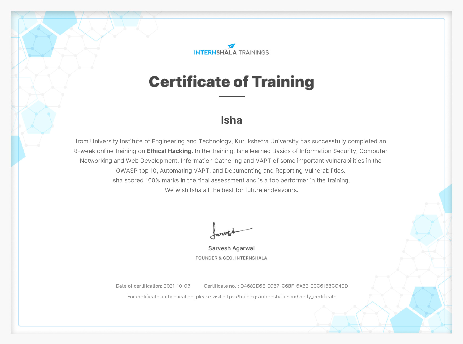Certificate of completion