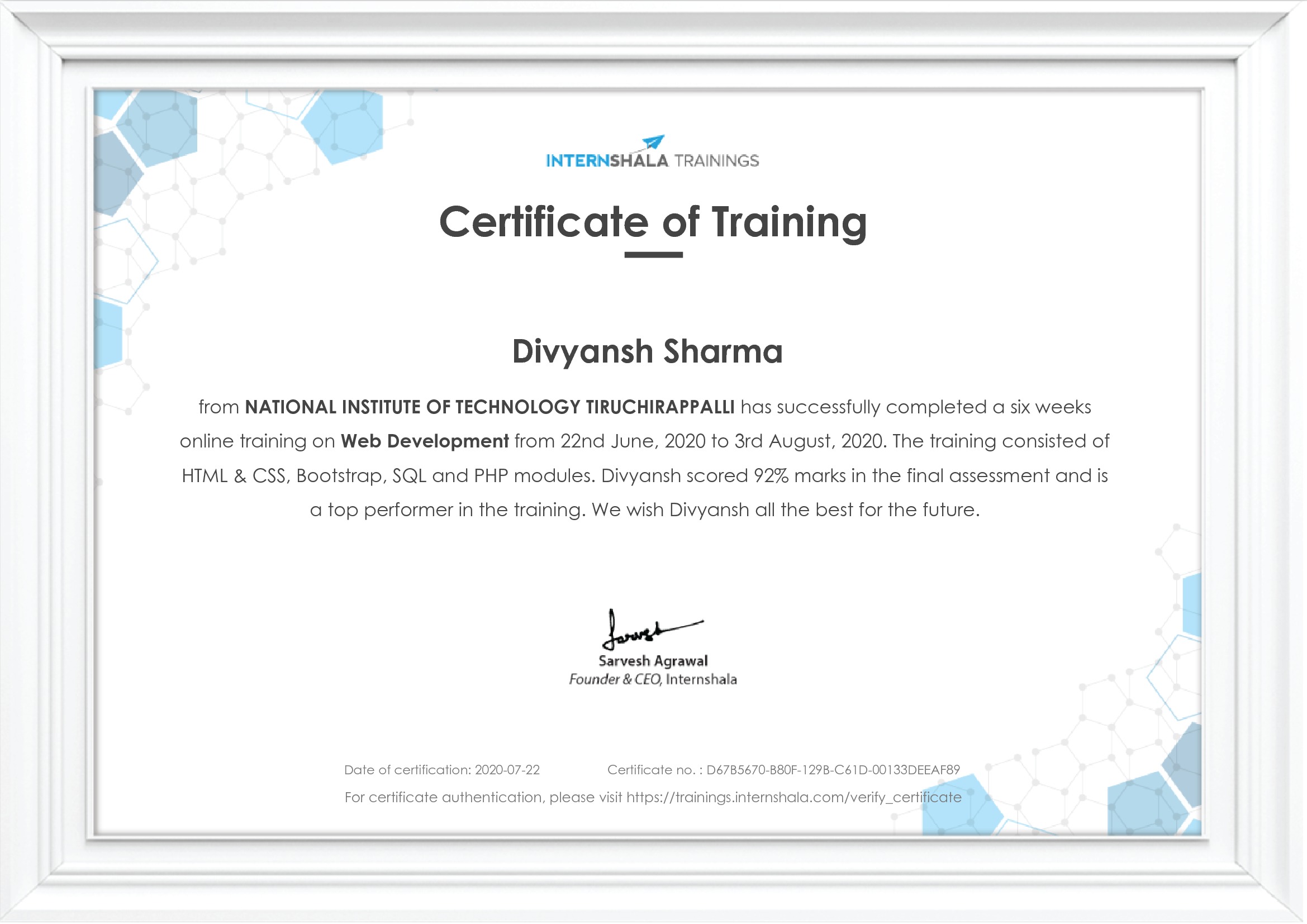 Certificate of completion