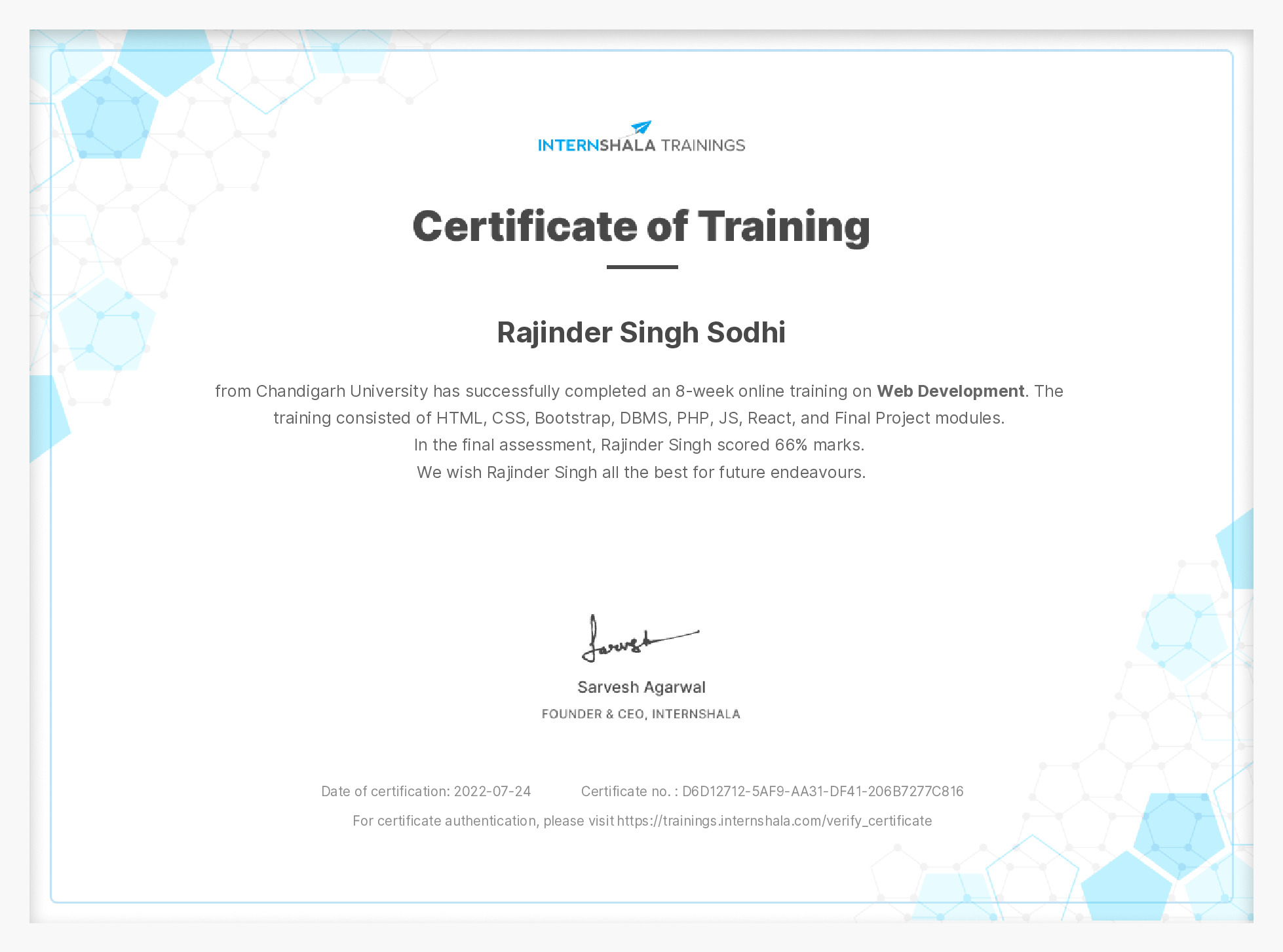 Certificate of completion