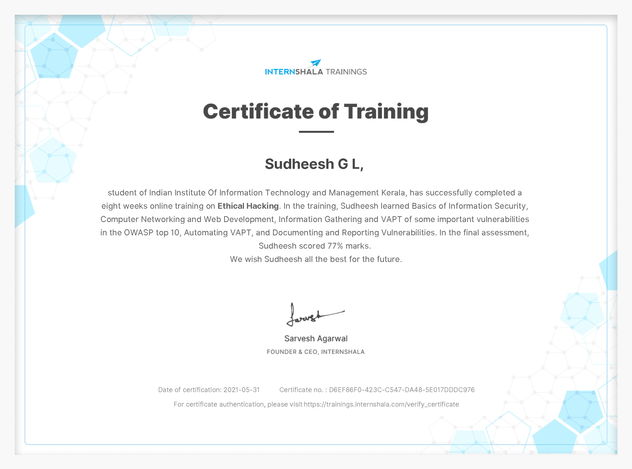 Certificate of completion