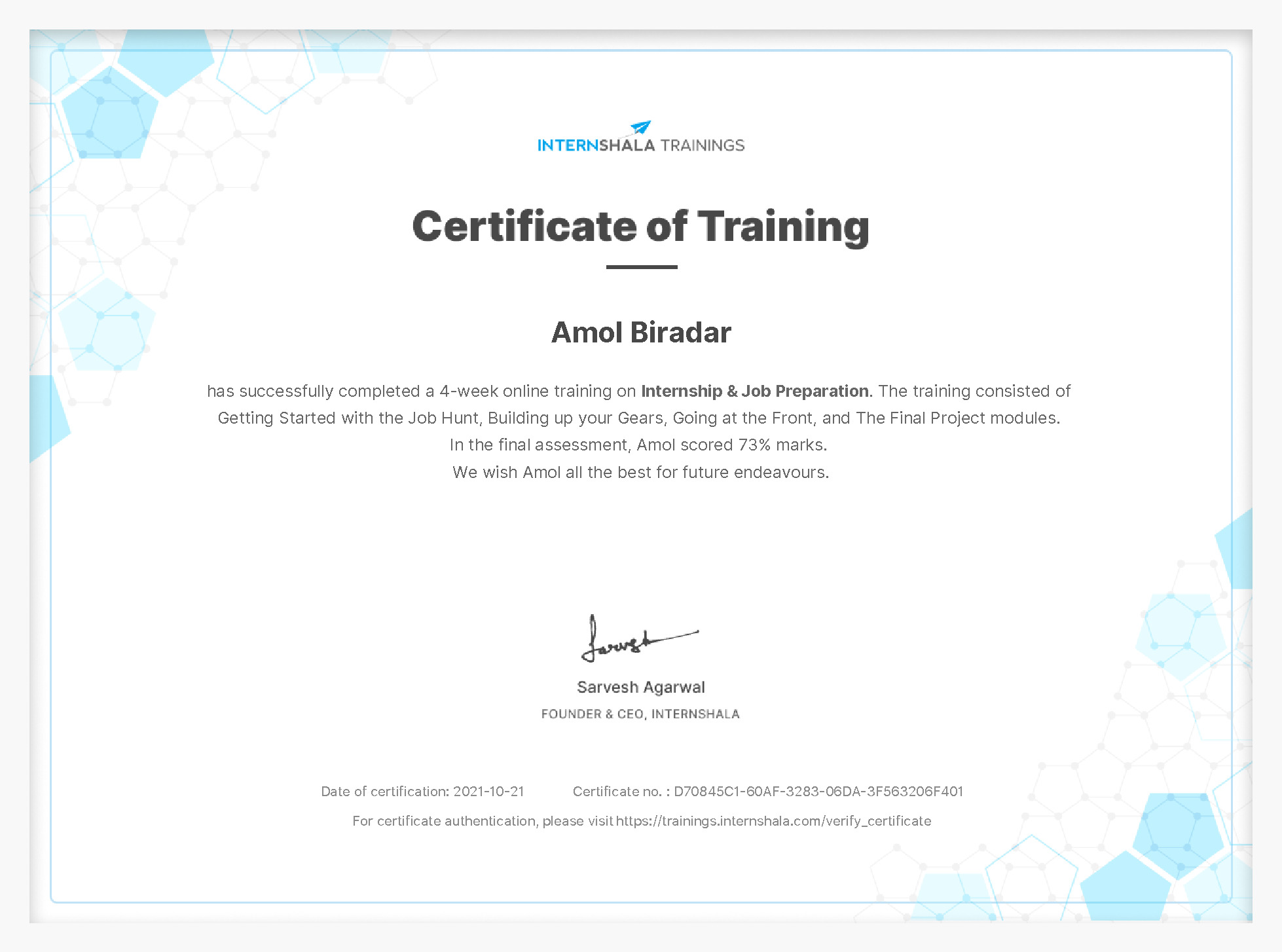 Certificate of completion