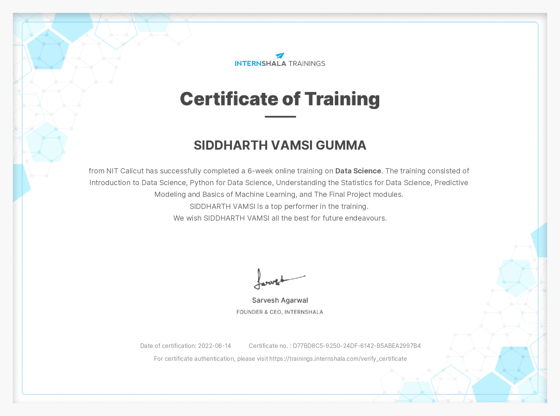 Certificate of completion