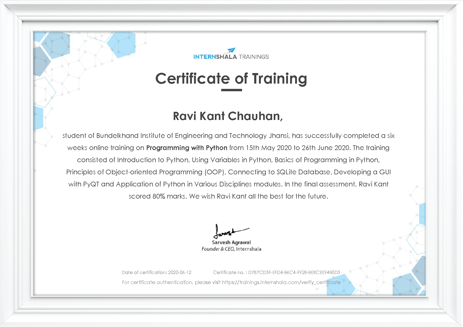 Certificate of completion