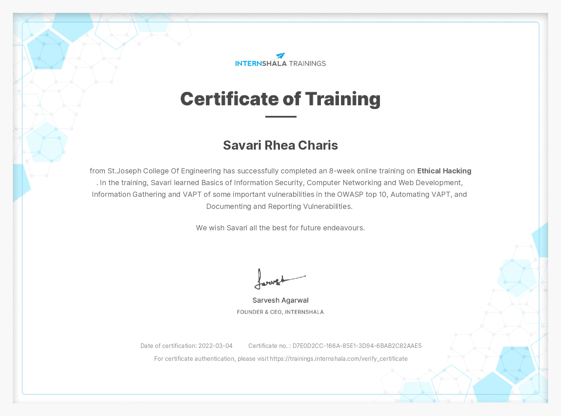 Certificate of completion