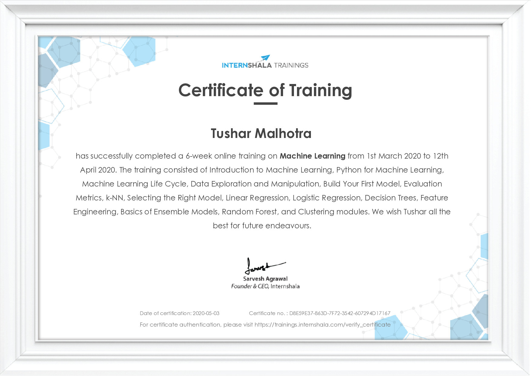 Certificate of completion