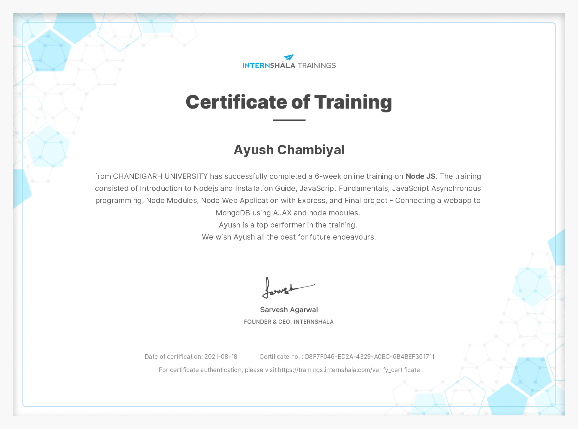 Certificate of completion